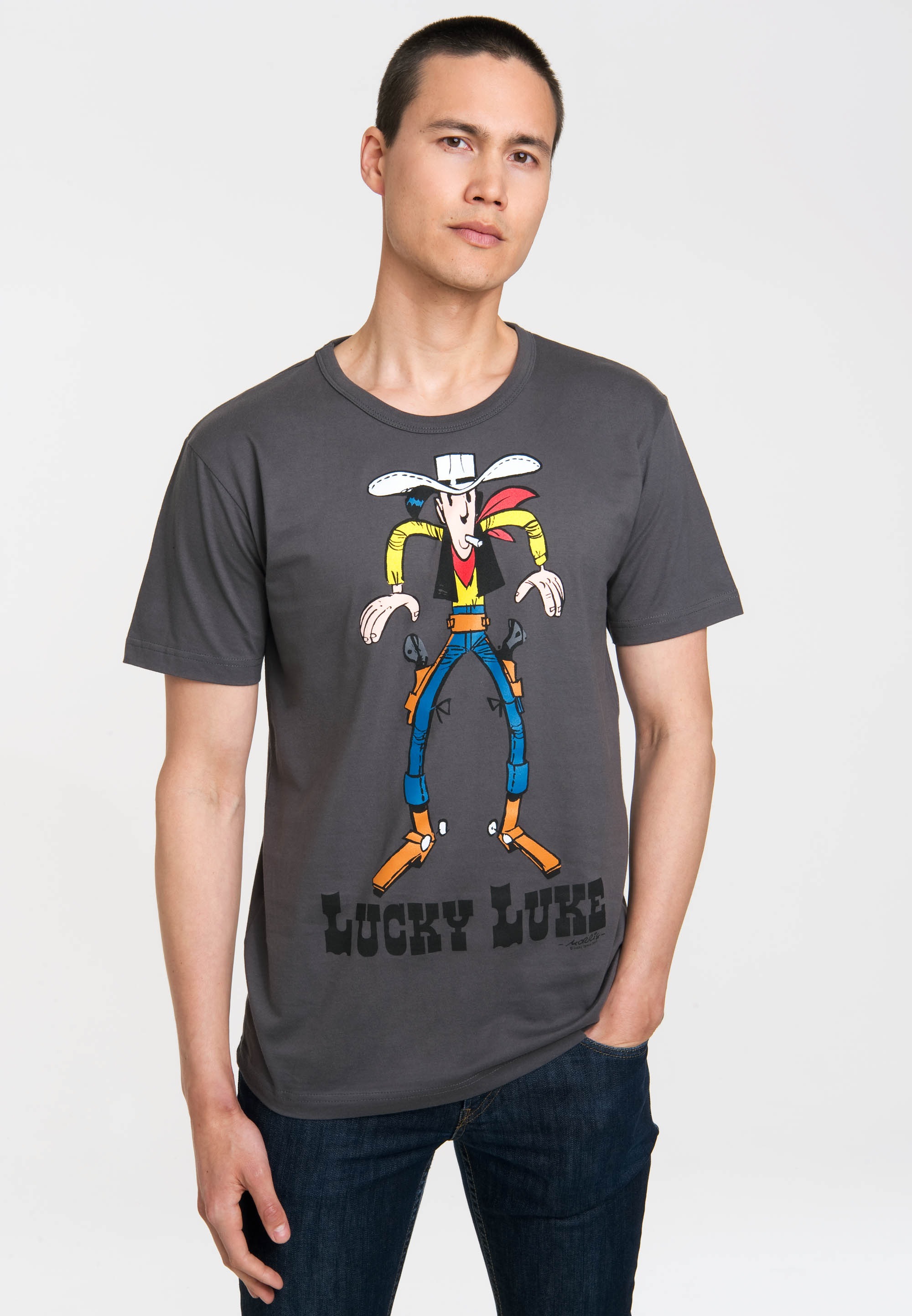 LOGOSHIRT T-Shirt angesagtem »Lucky mit Retro-Print Luke«