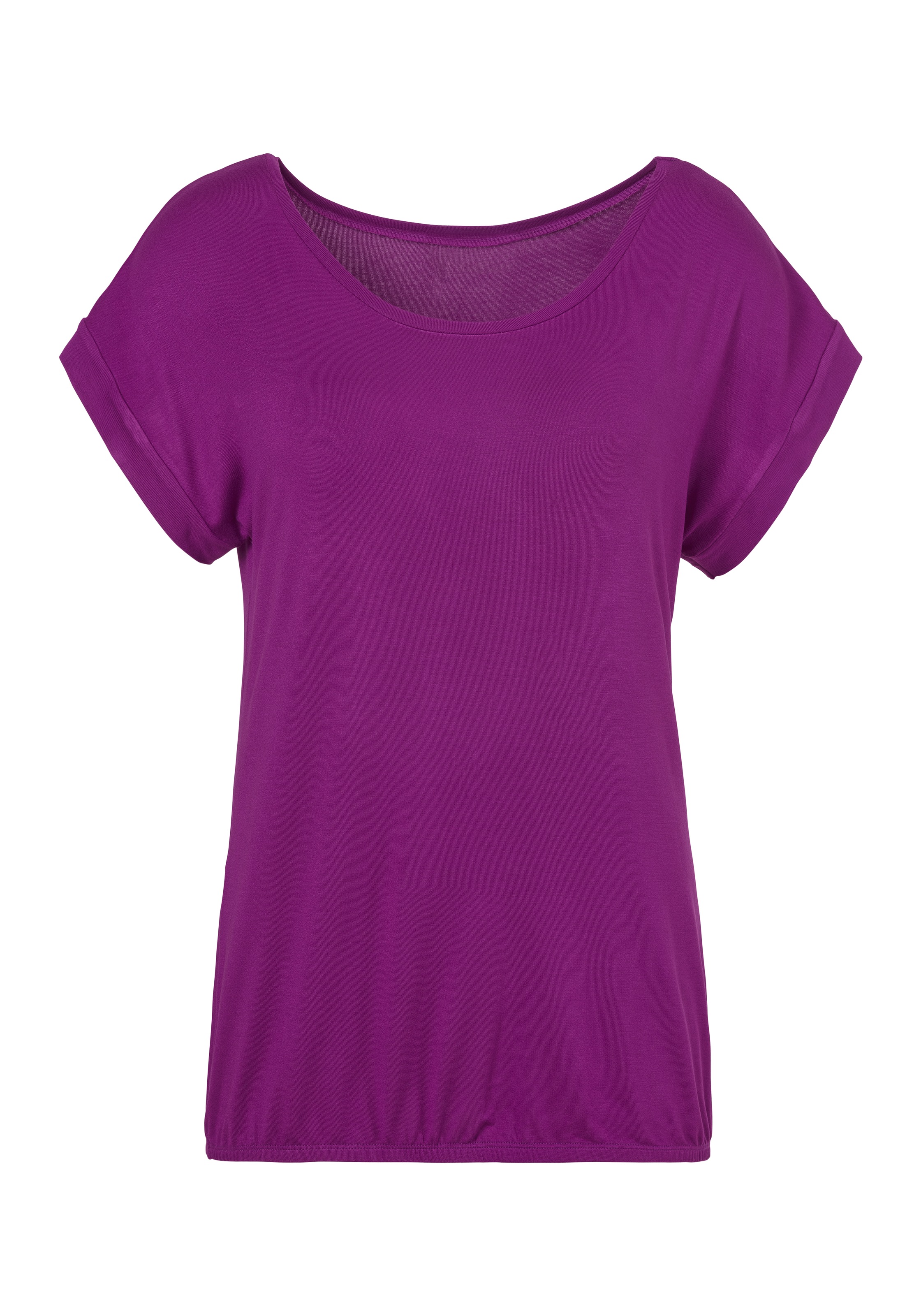 Kurzarmshirt VIVANCE "mit Gummizug im Bund", Damen, Gr. 36/38, lila (lila, schwarz), Obermaterial: 95% Viskose, 5% Elasthan, unifarben, Basic, figurumspielend normal, Rundhals, angeschnitten, Shirts, aus weichem Viskose-Stretch, Topseller 3