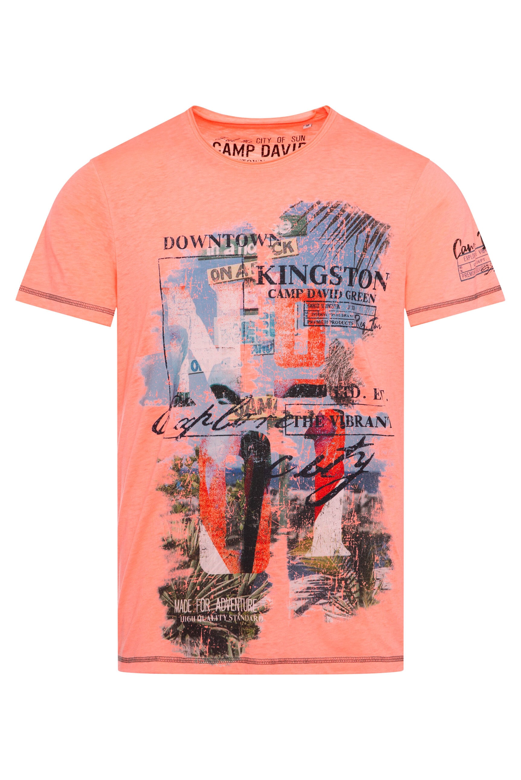 CAMP DAVID Rundhalsshirt, mit offener Kante am Ausschnitt