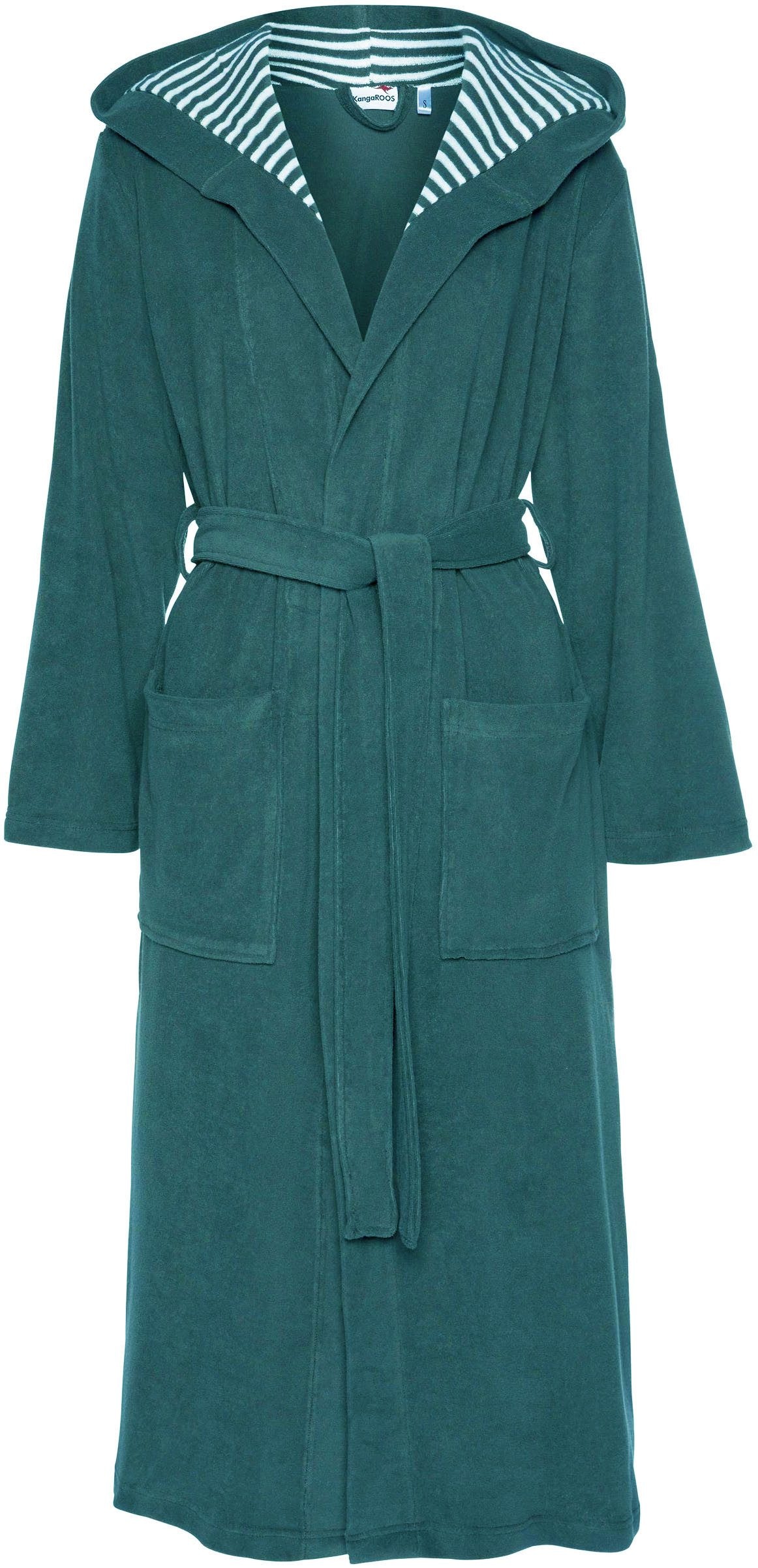 KangaROOS Damenbademantel »Dalia, ideal für Sauna & Spa, Standardlänge & Überlänge«, (1 St.), Uni-Farben mit Streifen, mit Taschen, XS-3XL, auch in extra lang