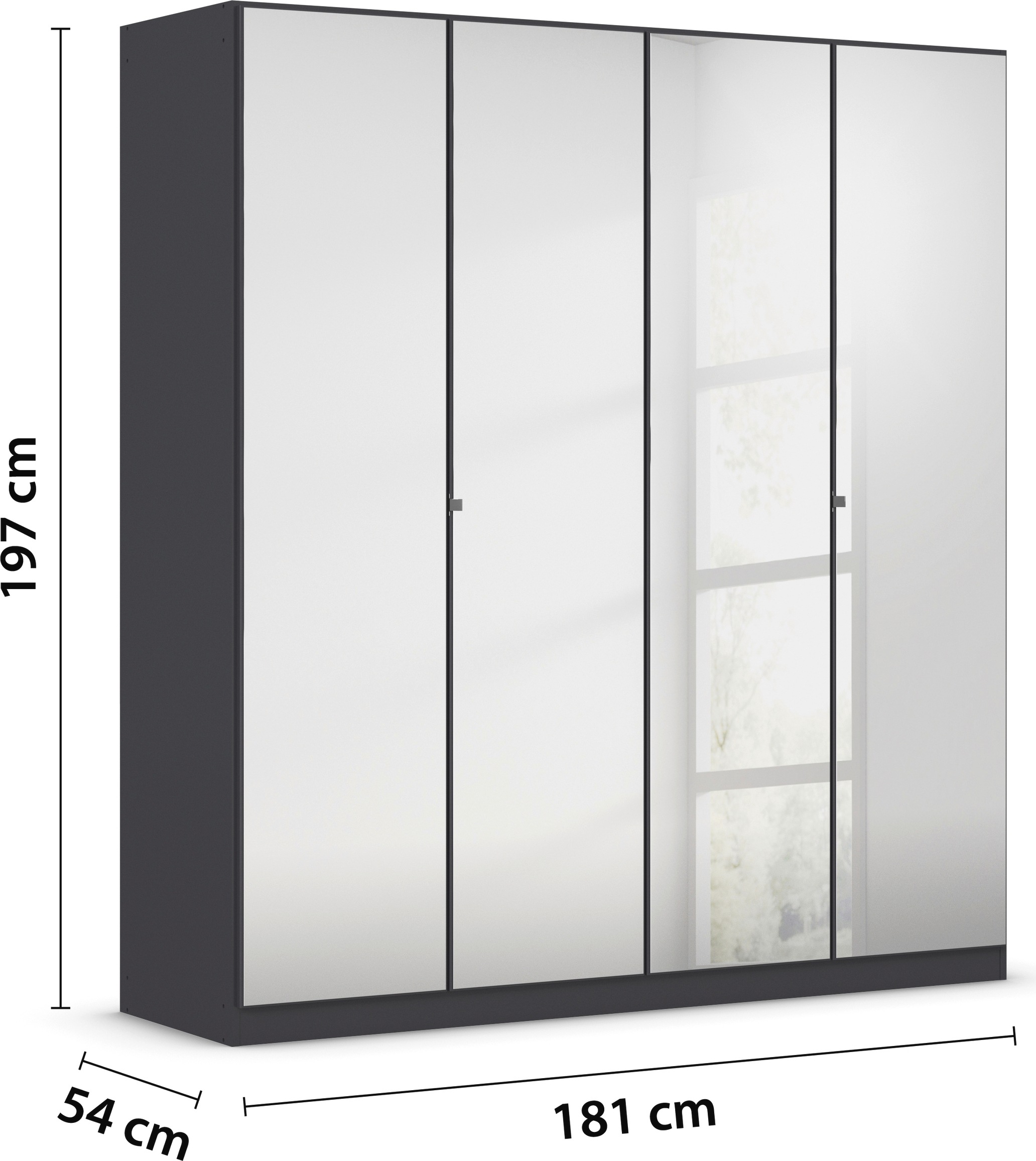 rauch Drehtürenschrank »Reflect«, mit Spiegelfront, inkl. praktischer Inneneinteilung und Stoffboxen-Set