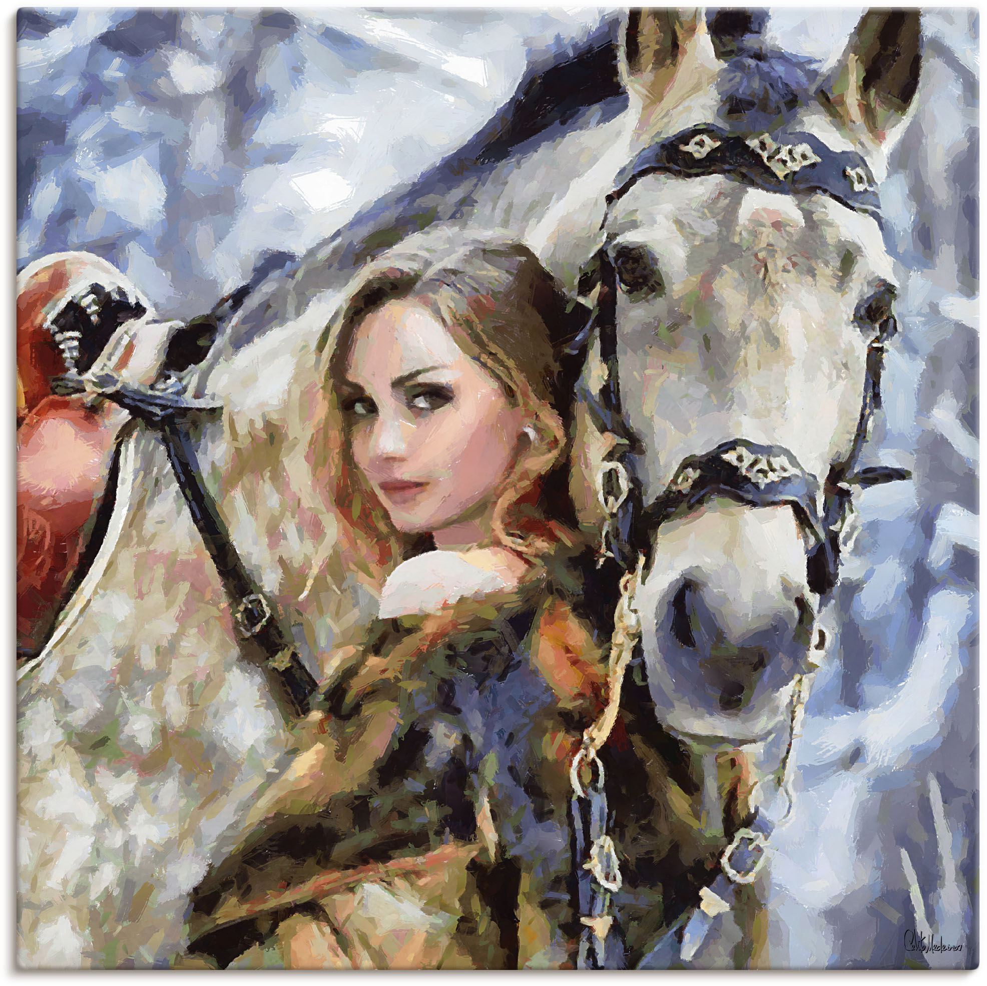 Artland Leinwandbild "Mädchen mit weißem Pferd" Portrait 1 Stk. tlg. auf Holzrahmen gespannt