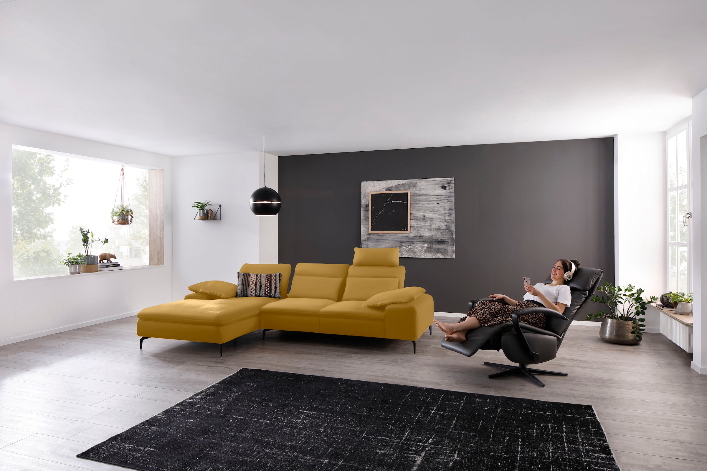 W.SCHILLIG Ecksofa "valentinoo, Designsofa, bequem, elegant und zeitlos, L-Form" inklusive Hocker, mit Sitztiefenverstellung, Breite 299 cm