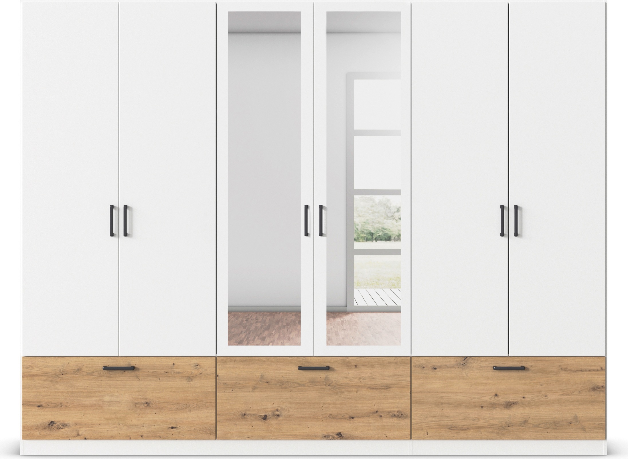 rauch Drehtürenschrank »Kleiderschrank Schrank Garderobe Wäscheschrank BARI mit Spiegel«, mit Schubkästen und modernem Griff in Graumetallic MADE IN GERMANY
