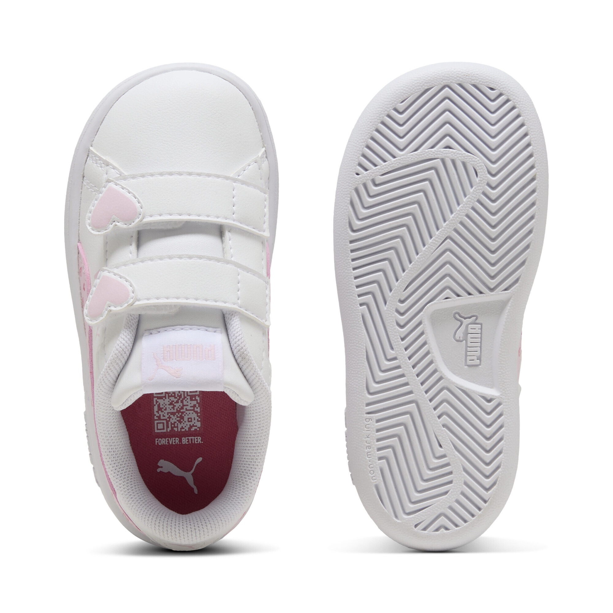 Sneaker PUMA "Smash 3.0 Hearty Sneakers Mädchen", Damen, Gr. 24, weiß pearl pink, Obermaterial: Textil, Synthetik; Futter: Textil; Innensohle: Textil; Laufsohle: Gummi, Schuhe Sneaker 6
