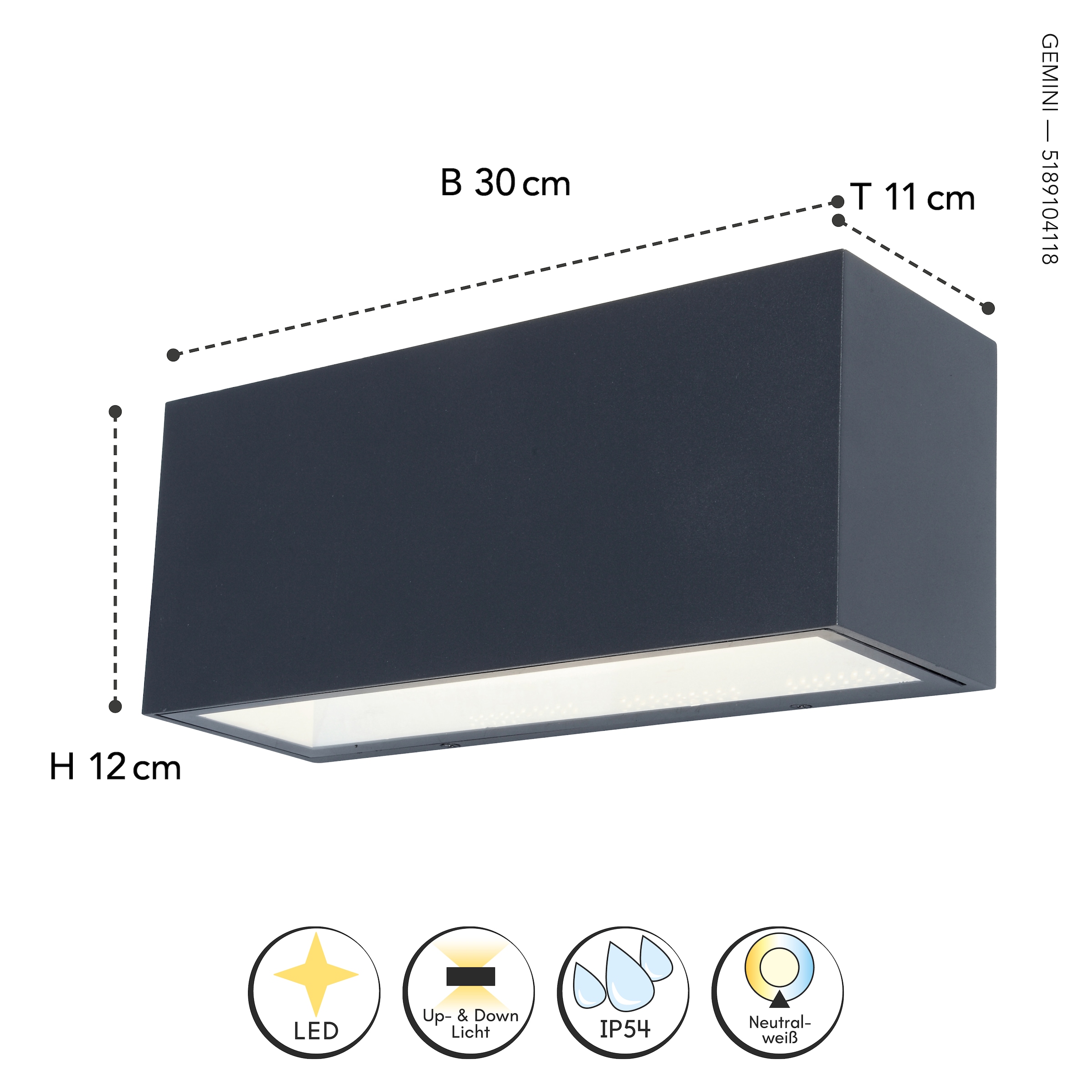 LUTEC LED Außen-Wandleuchte »LED-Aussenwandleuchte GEMINI«, 2 flammig, Leuchtmittel LED-Board | LED fest integriert, Up- & Downlight