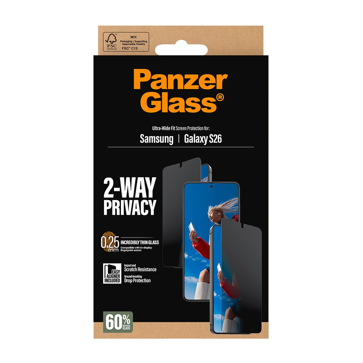 CARE by PanzerGlass Displayschutzglas »Ultra-Wide Fit 2-Way Privacy Screen Protector« für Samsung Galaxy S26 Displayschutzfolie, Schutzfolie, Bildschirmschutz, kratz- & stoßfest