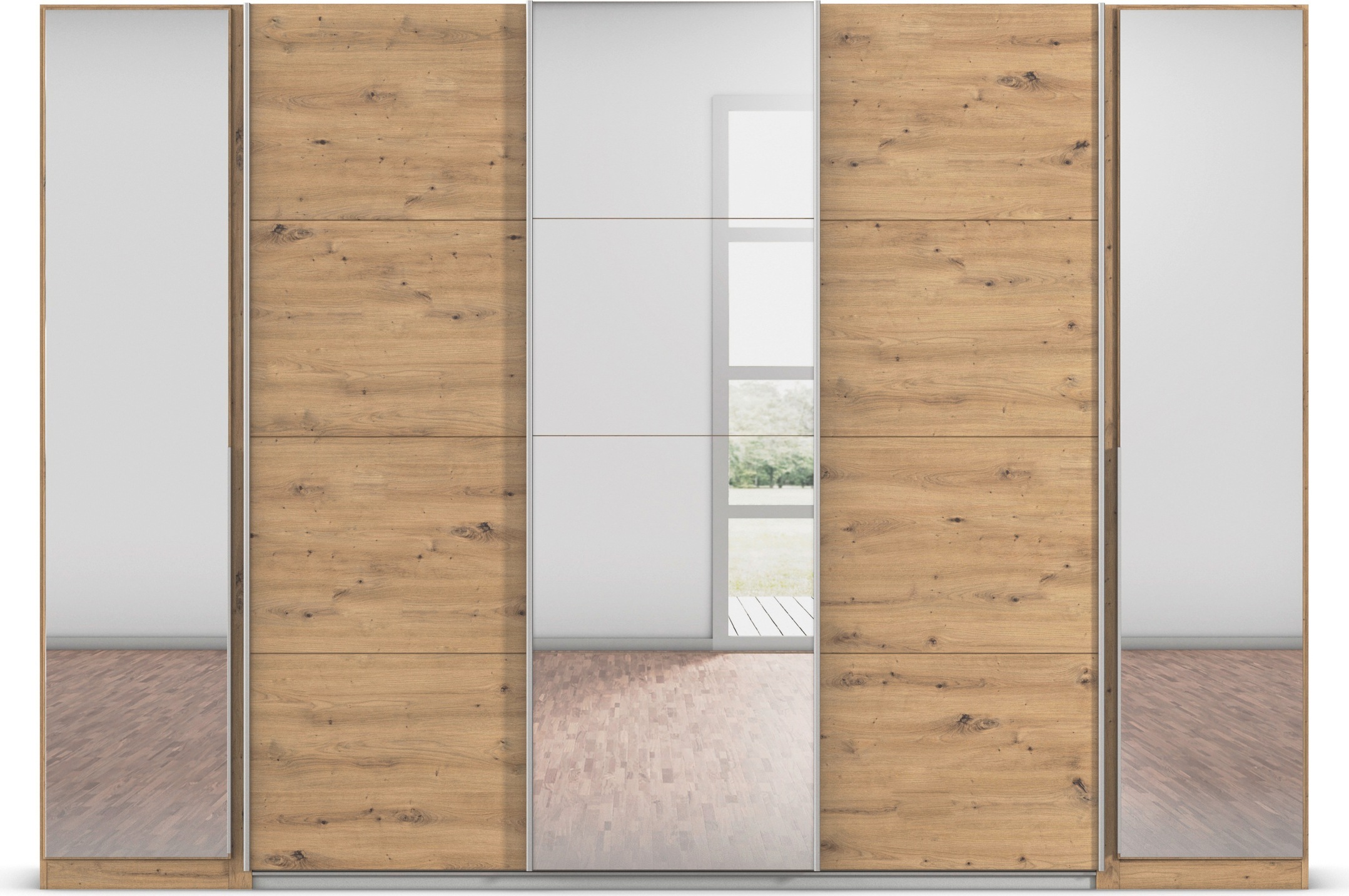 rauch Schwebetürenschrank »Agordo«, (im angesagten Mix aus Dreh- und Schwebetüren), optional mit Spiegel und zwei Griff-Farben MADE IN GERMANY