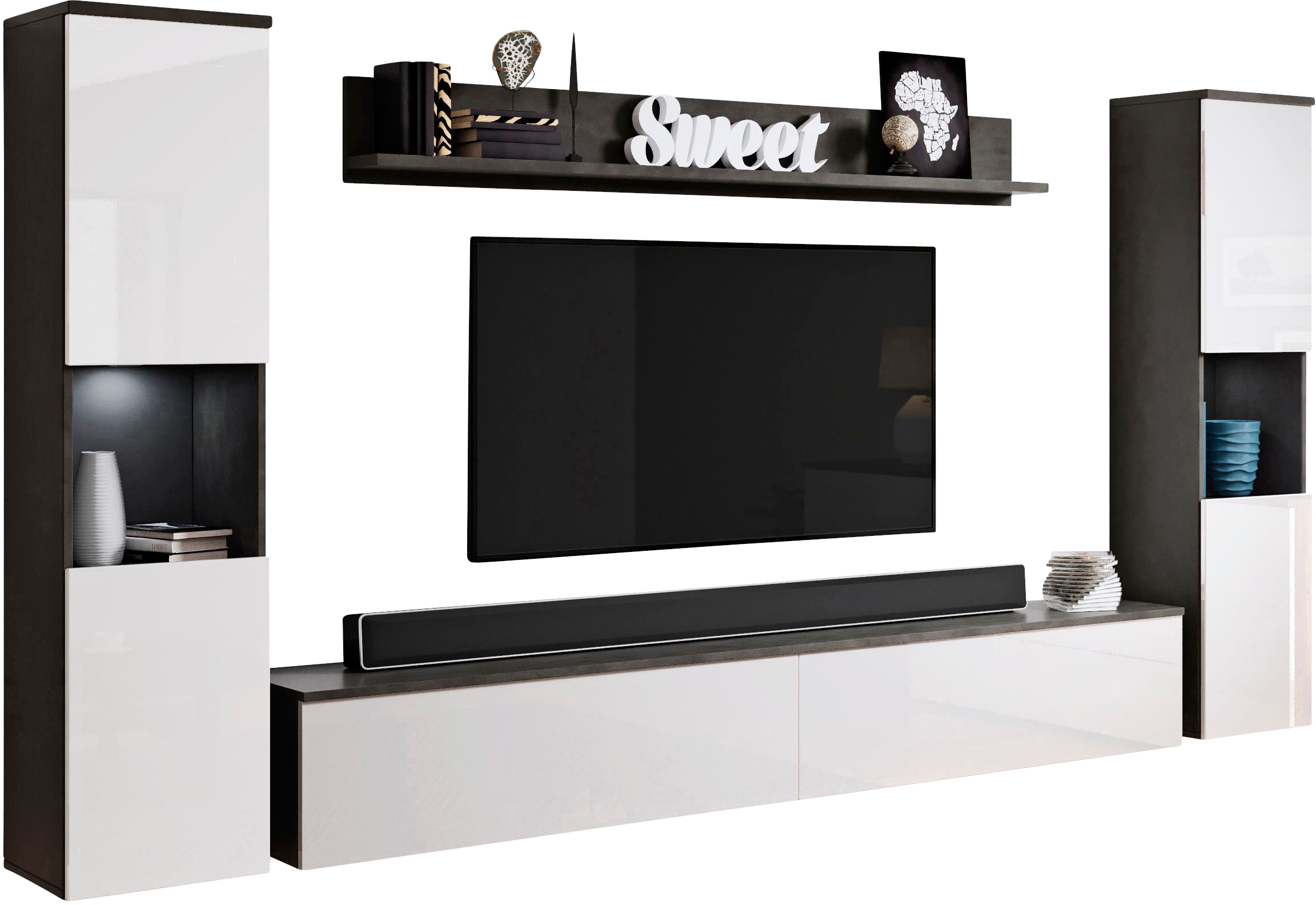 Wohnwand »PARIS«, (Komplett-Set, 4 St.), TV-Wand 260cm breite, grifflose Design,...