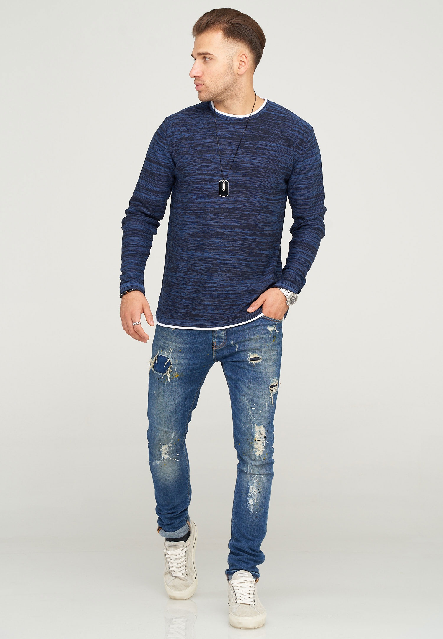 behype Strickpullover »TAAVI«, in melierter Optik