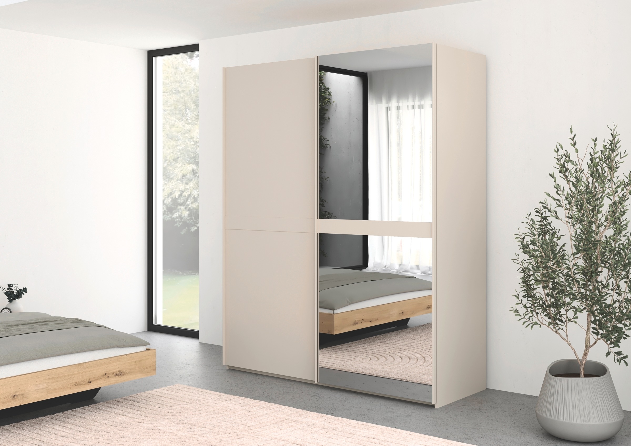 rauch Schwebetürenschrank »Kleiderschrank Schrank Garderobe Schlafzimmerschrank SCALE-LINE«, edle Optik mit Bauchbinde in Korpusfarbe mit Spiegel MADE IN GERMANY
