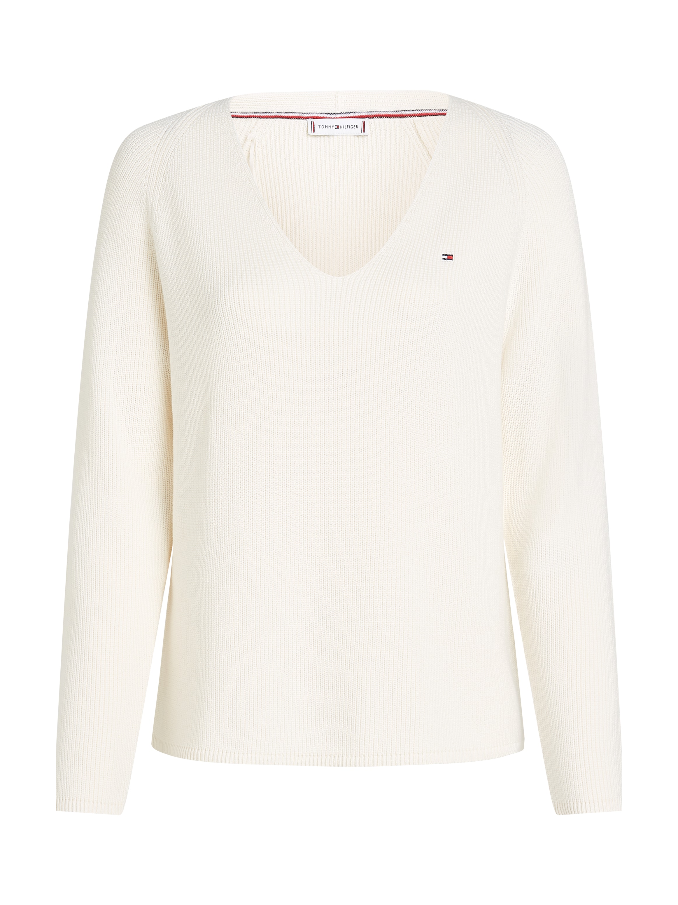 Tommy Hilfiger Strickpullover »CO CARDI STITCH V-NK LS«, mit Logostickerei