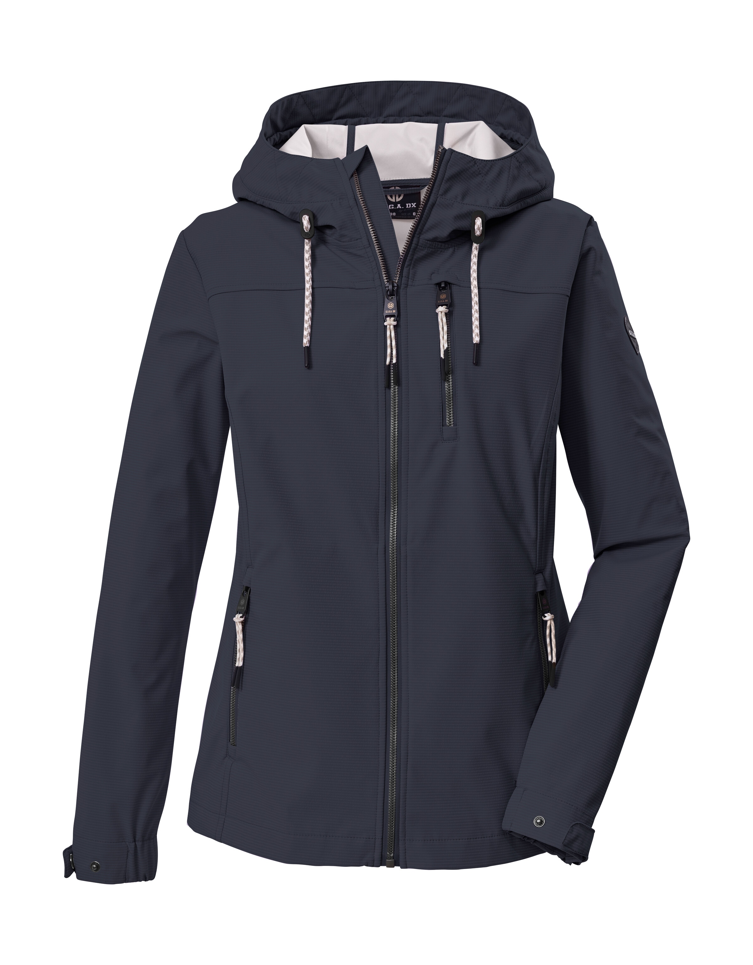 Softshelljacke "GS 111 WMN SFTSHLL JCKT", Damen, Gr. 40, navy, Oberseite: 100% Polyester;Rückseite: 100% Polyester;Futter: 100% Polyester, G.I.G.A. DX BY KILLTEC, Jacken Softshelljacke, Atmungsaktive, wasserabweisende Damenjacke mit verstellbarer Kapuze