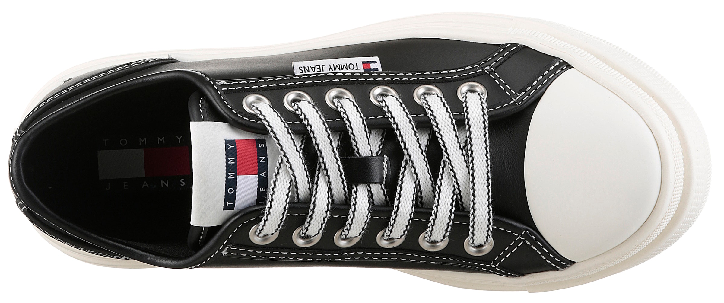 Tommy Jeans Plateausneaker »TJW FOXING VULC LC LEATHER«, Freizeitschuh, Halbschuh, Schnürschuh, Kontrast-Schnürsenkel