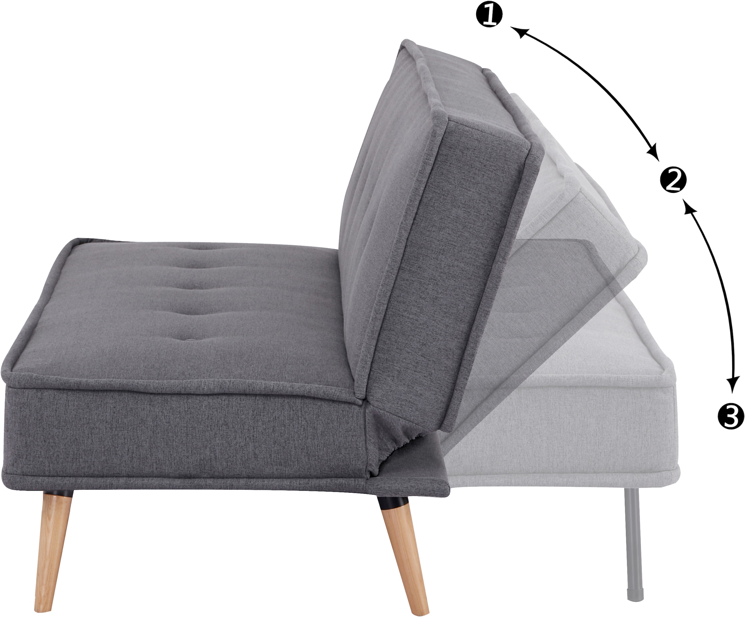INOSIGN Schlafsofa »ARBON,183cm, klappbarer 3-Sitzer mit verstellbarer Rückenlehne und«, Bettfunktion, Webstoff und Kunstleder