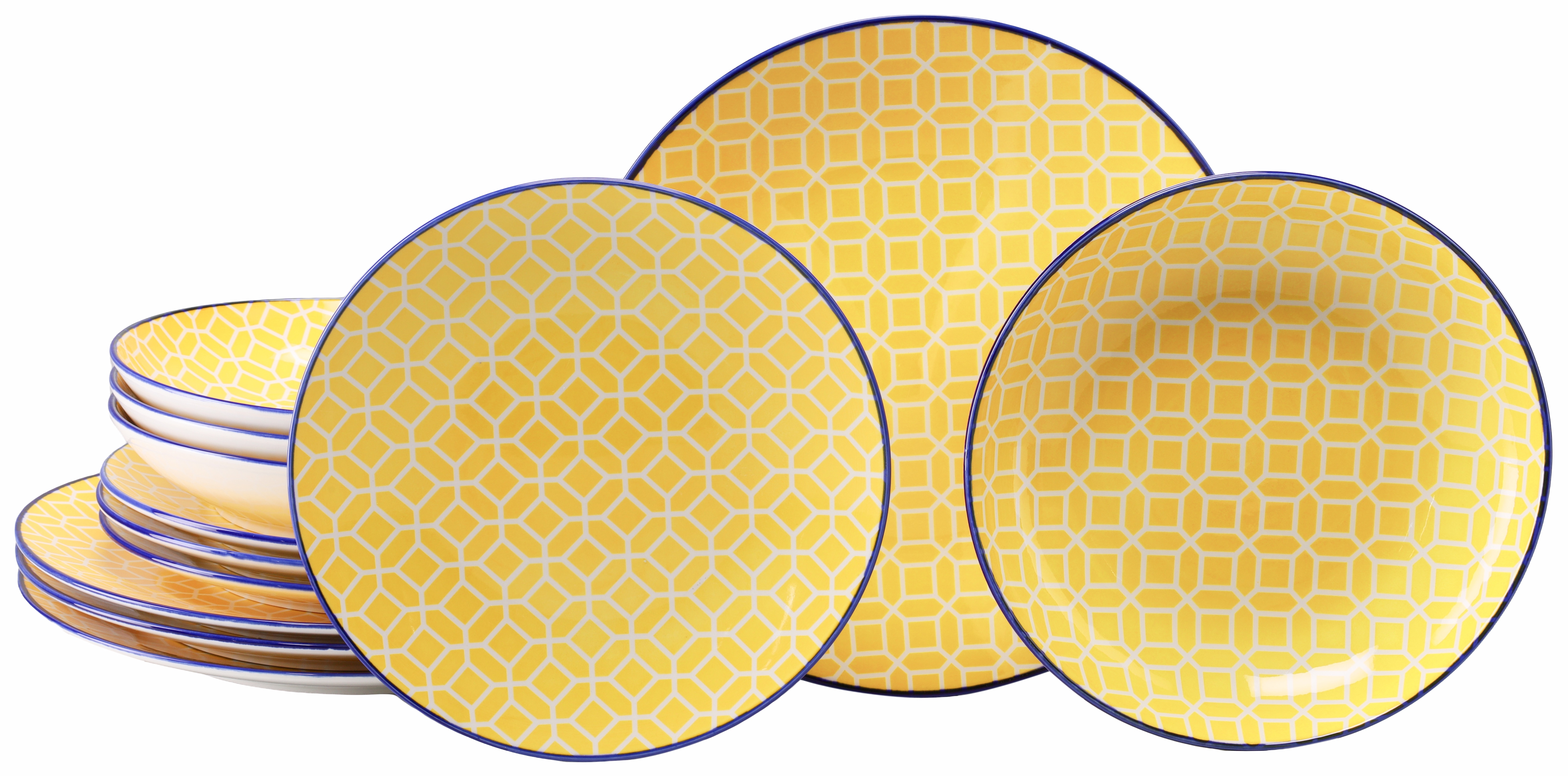 CreaTable Teller-Set "Mediterran, Teller Set 12-tlg." Mediterraner Flair, Traditionell keramische Motive