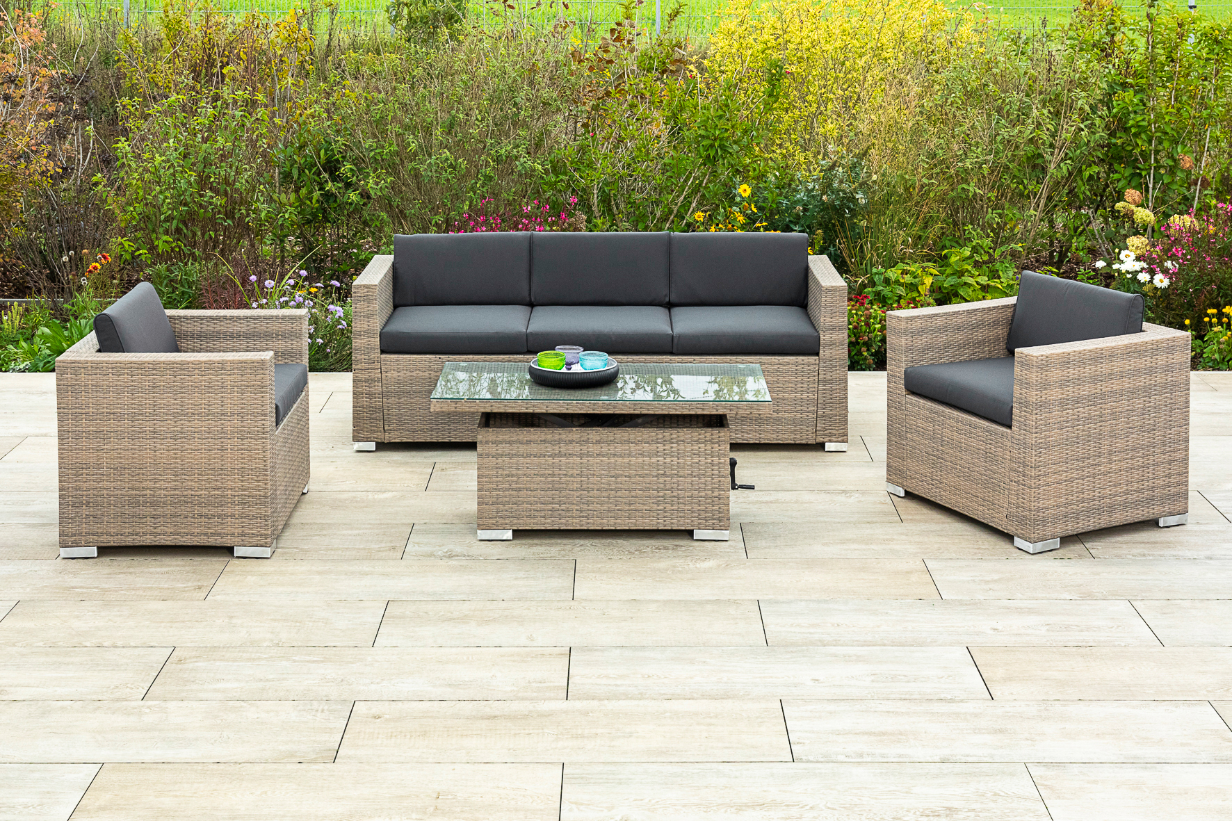 Gartenlounge-Set »Bellante«, (4 tlg.), 2 Sessel, Sitzbank, ausziehbarer Tisch, mit...