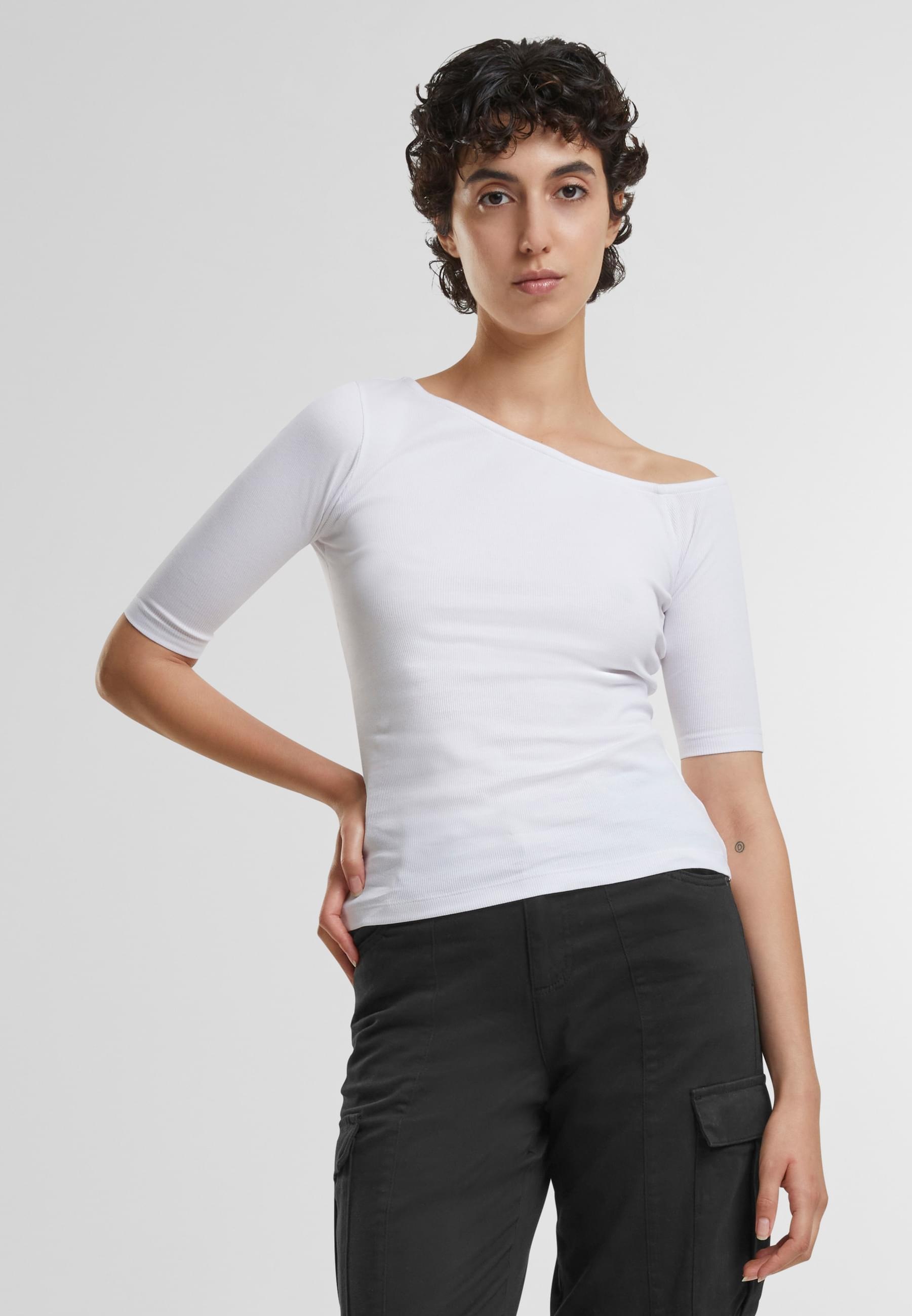 URBAN CLASSICS T-Shirt »Urban Classics Ladies Organic Asymmetric Rib Tee«, (1 tlg.)