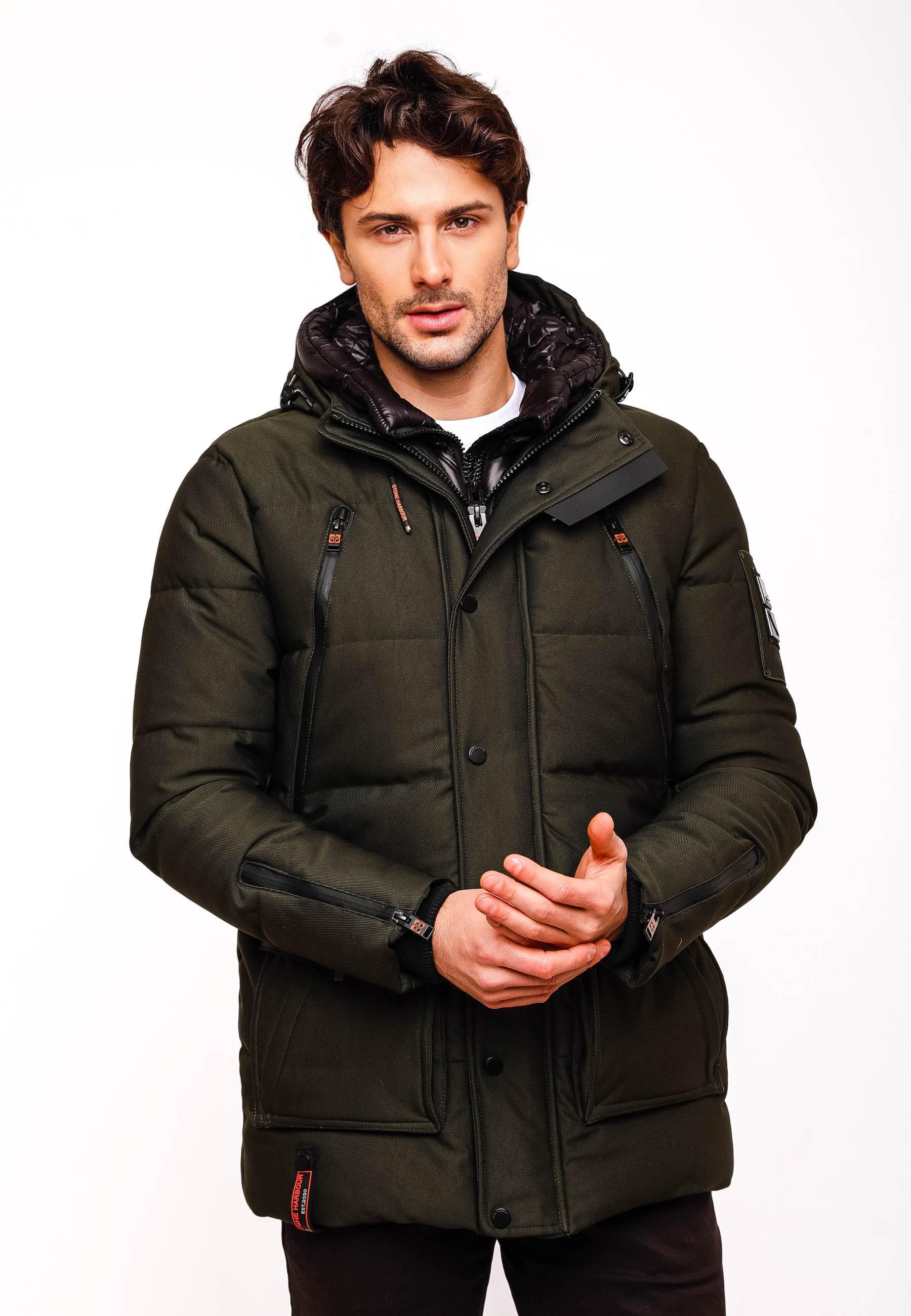 Stone Harbour Winterjacke »Mitjaa«, mit Kapuze, Warm gefütterter Herren Wintermantel mit doppelter Kapuze