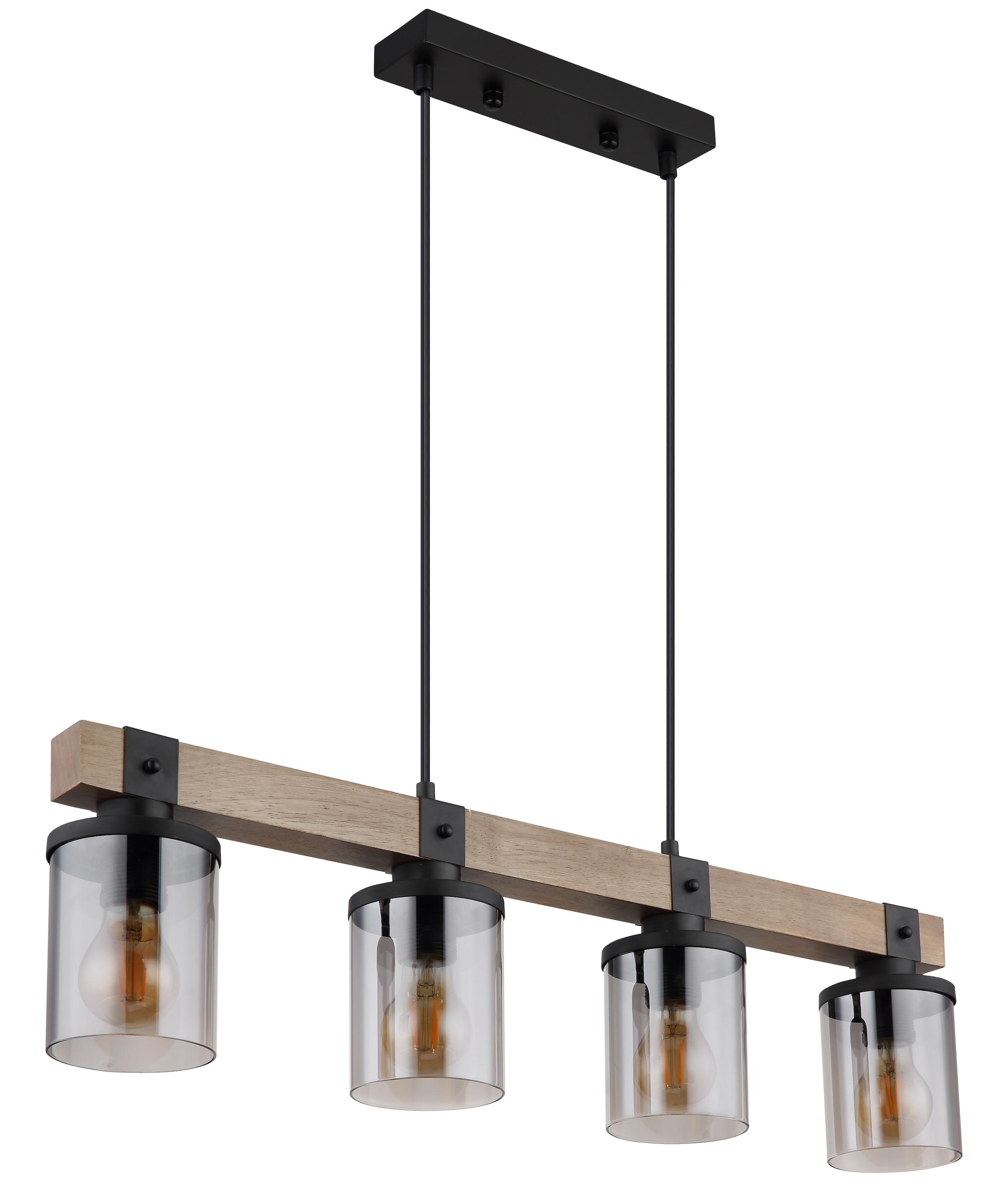 GLOBO LIGHTING Hängeleuchte »LILA« E27 1 Stk. Hängeleuchte Schwarz/Holz, Rauchglas, Licht abwärts, E27