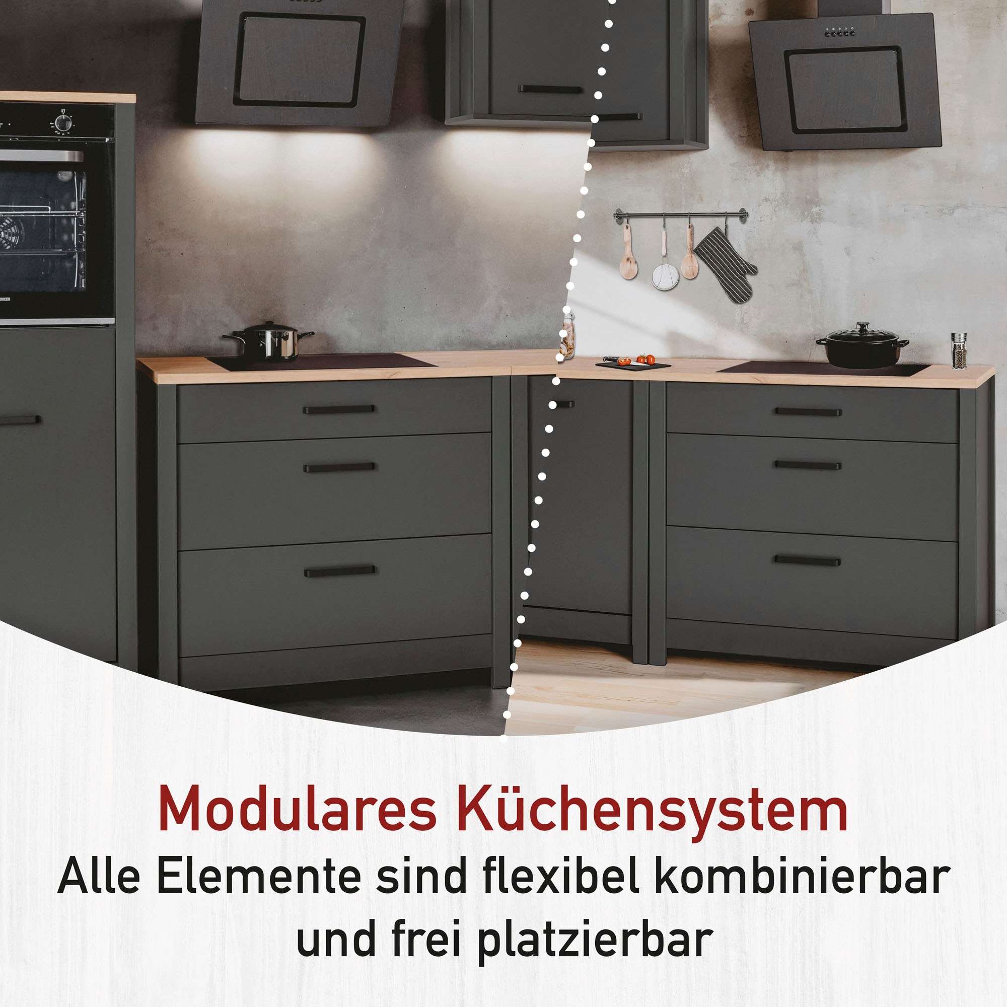 Inter Link Küchenzeile »Carbona, Einbauküche, Küchenblock, Küchenmodul, Kompaktküche« Ohne E-Geräte für Spülmaschine Kochfeld Backofen Kühlschrank B: 370 cm