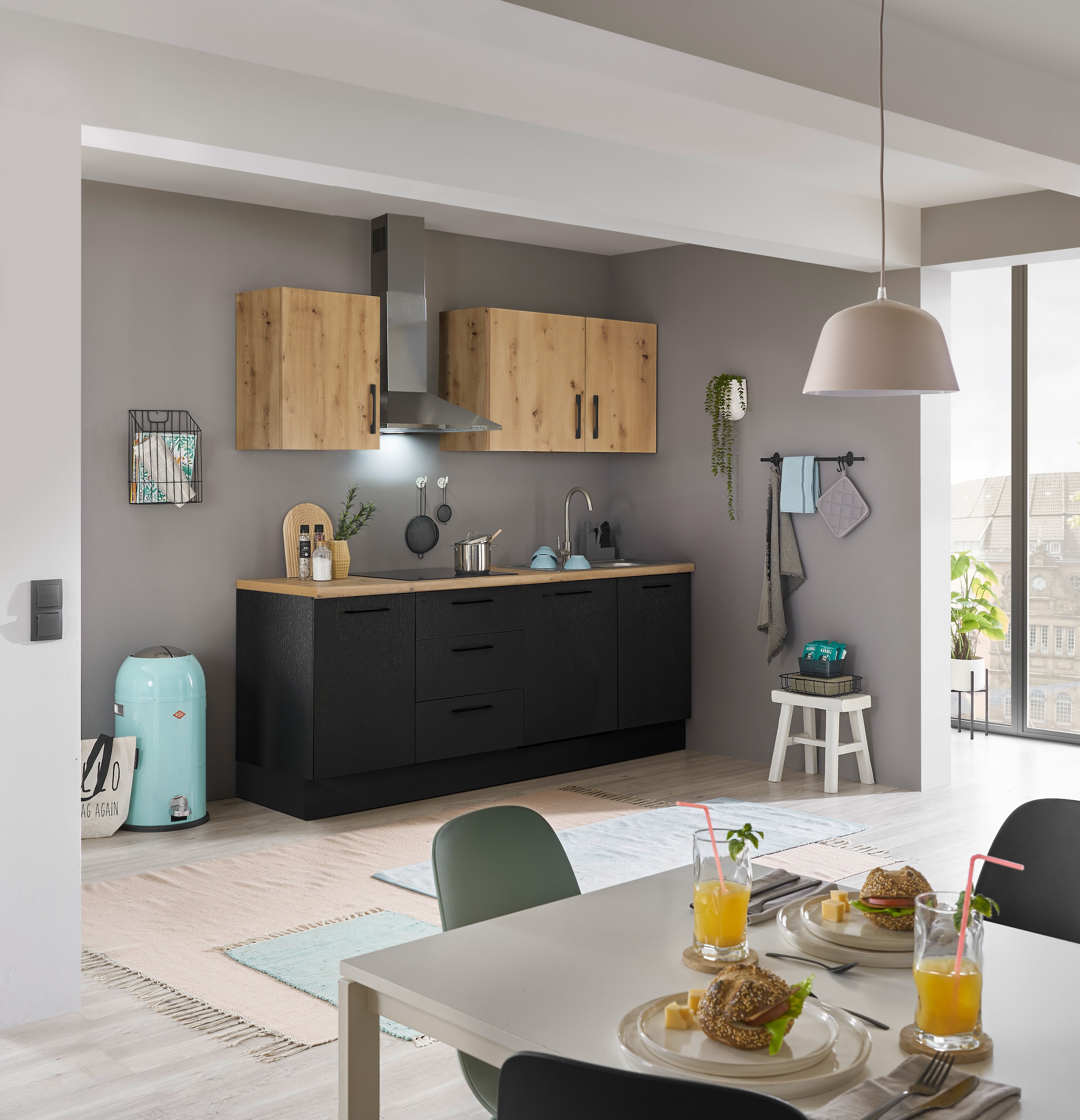BASIC by Balculina Küchenzeile »Turin«, Breite 220 cm, ohne E-Geräte, mit Soft-Close-Funktion
