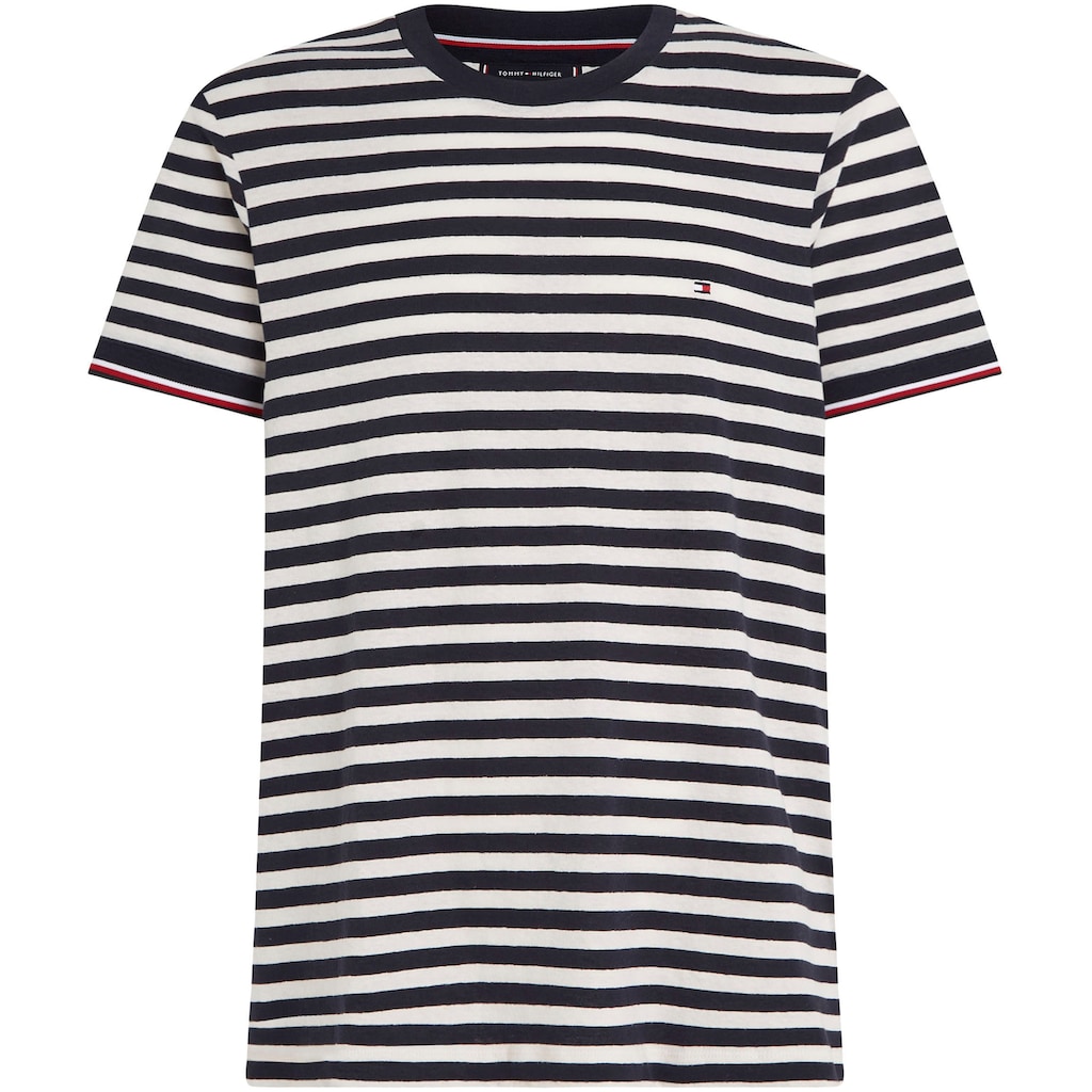 Tommy Hilfiger Rundhalsshirt »NATURAL TECH STRIPED TEE«, mit Ärmelabschlüssen in TH-Farben