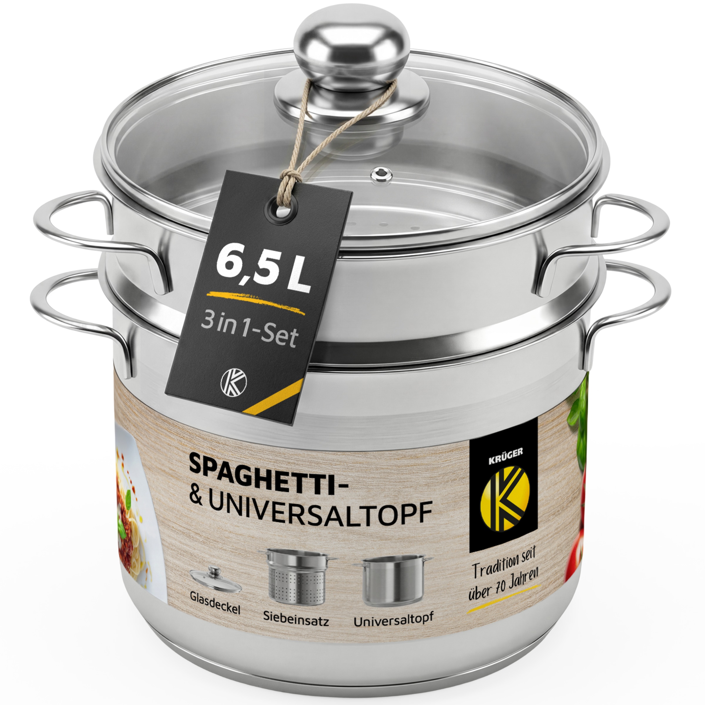 KRÜGER Spaghettitopf, Ø 24cm, silber, Töpfe, Induktion
