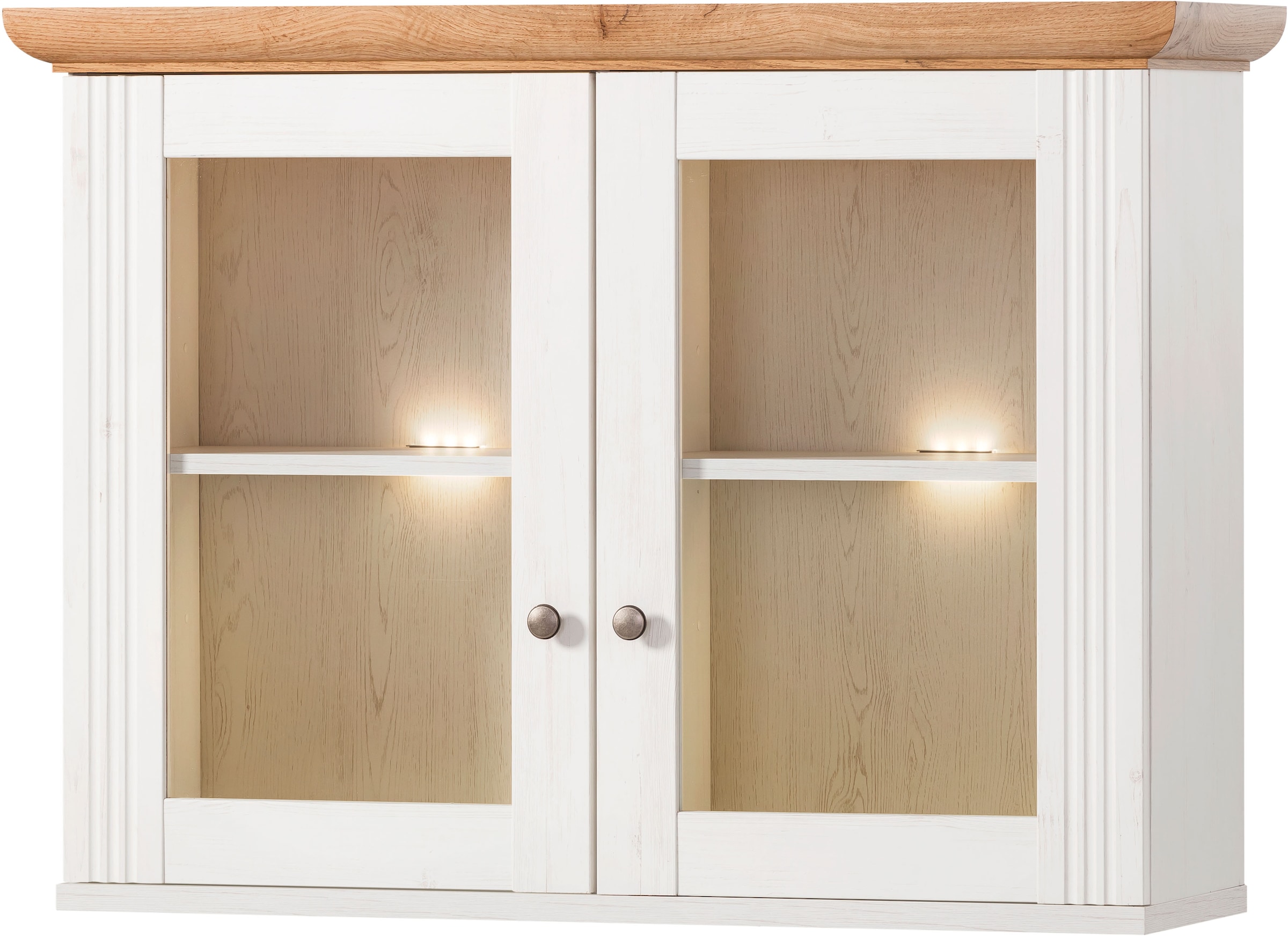 KOCHSTATION Küchenzeile »KS-Westminster, Pantryküche im Landhaus Stil, hochwertige Metallgriffe«, (Set), Breite 268 cm, Sideboard, Wandpaneel, Hängeschrank und Herdumbau