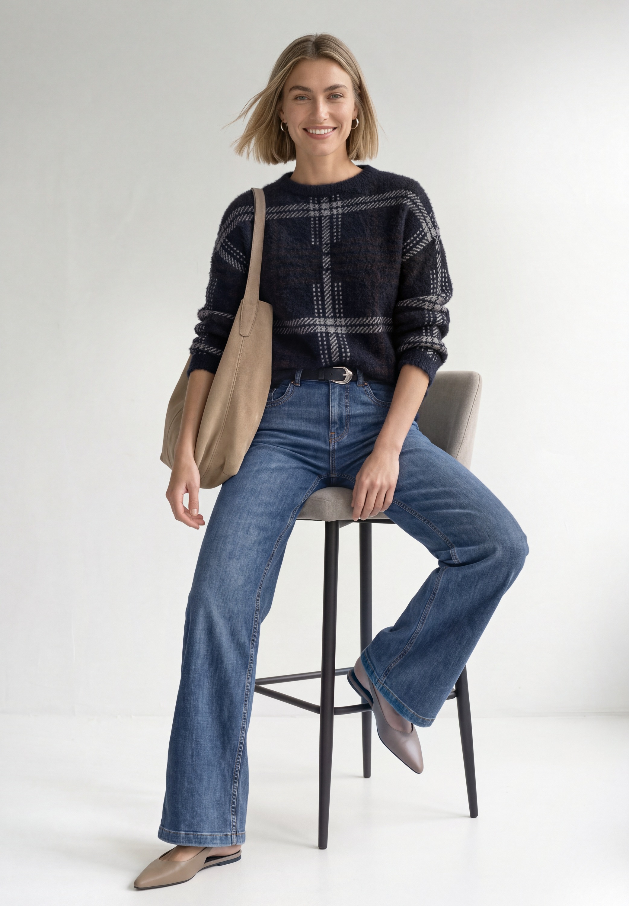 STREET ONE Jacquardpullover Langarmpullover mit Karomuster