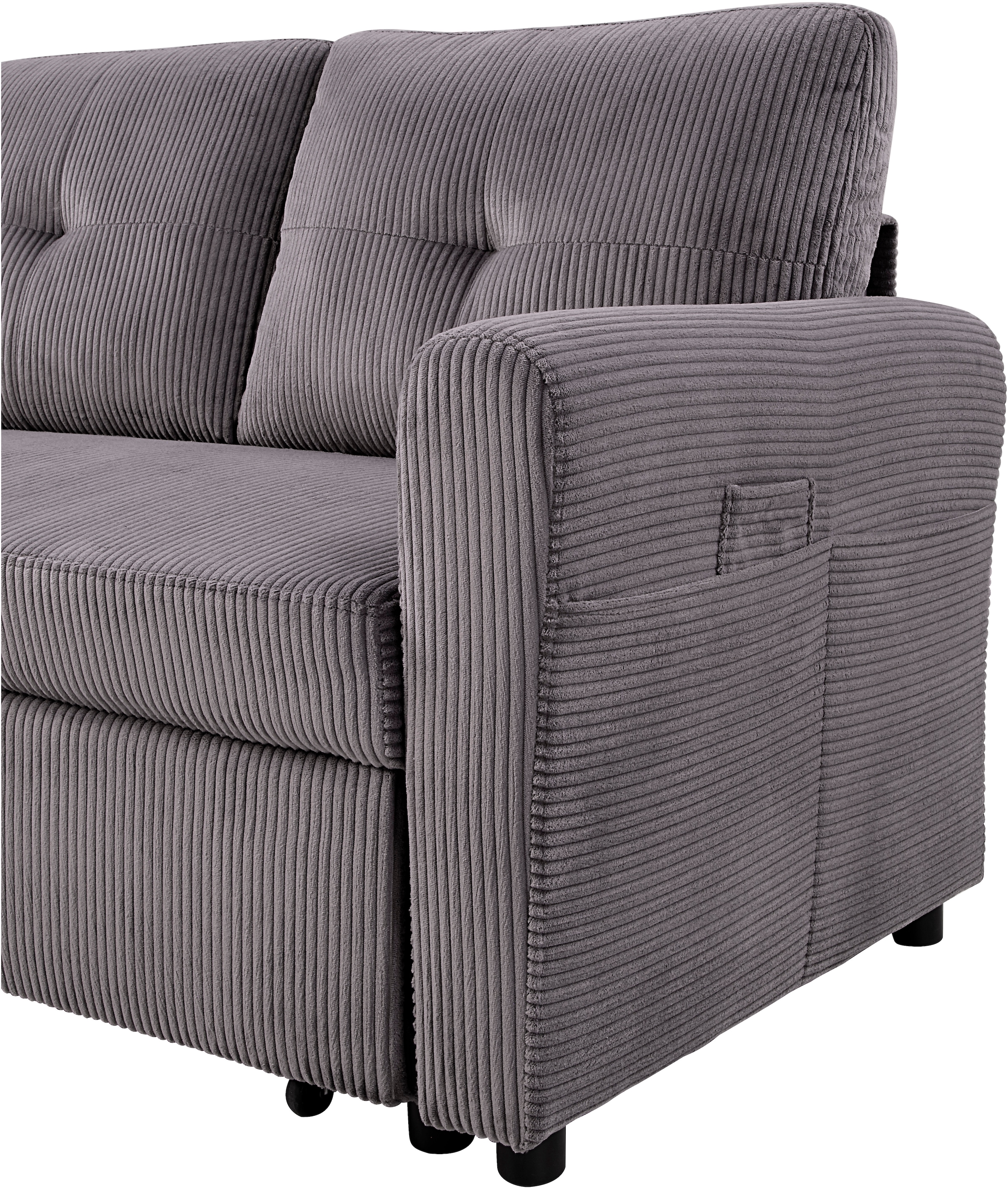 ATLANTIC home collection Ecksofa »Gustavo L-Form«, mit Schlaffunktion, Stauraum & seitlichen Taschen