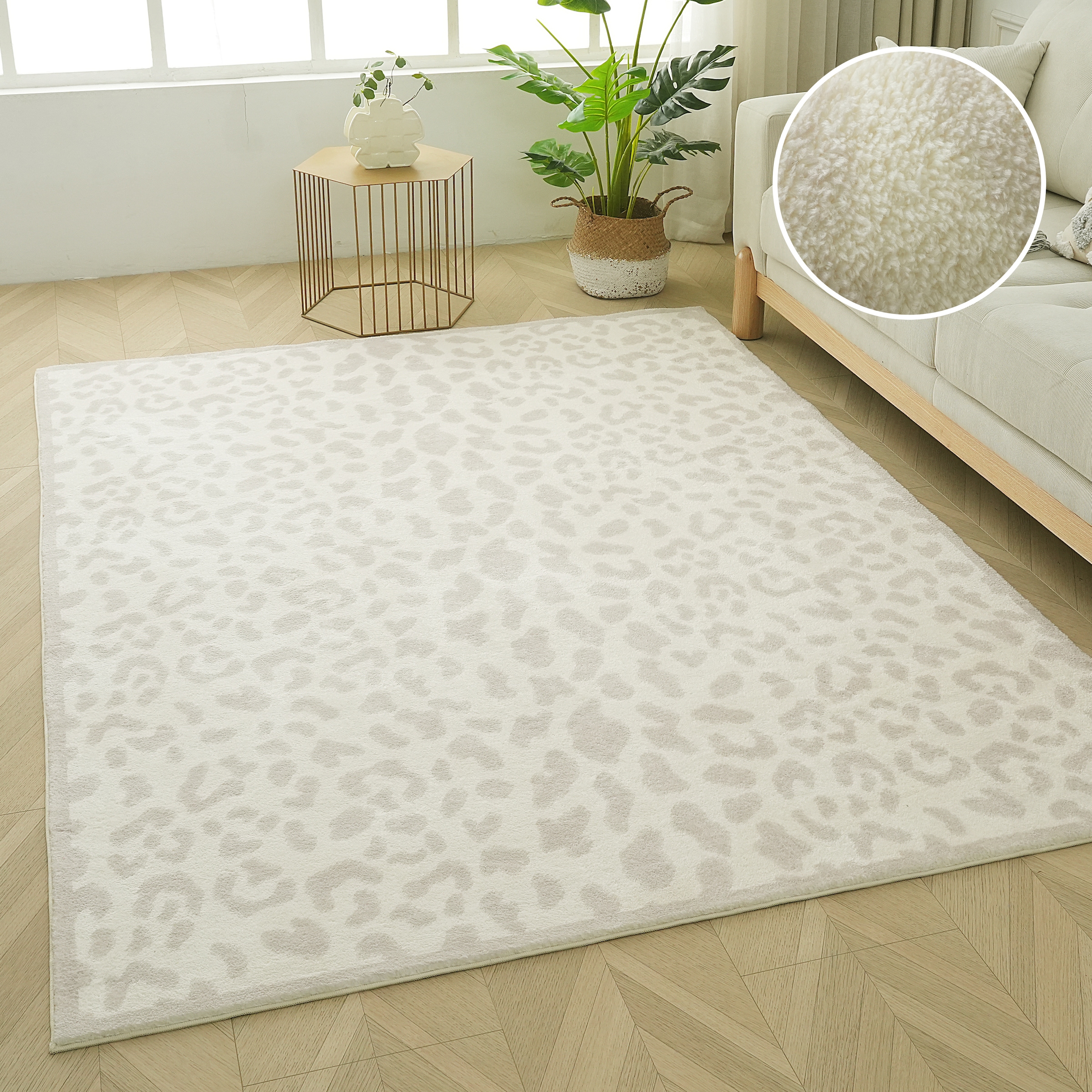 Teppich OTTO HOME "Leo, mit trendigem Leopardenmuster, waschbar", beige, creme, B:60cm H:12mm L:90cm, Kunstfaser, Polyester, Teppiche, Teppich, kuschelig & weich, modern, Animal Print, Wohnzimmer, Schlafzimmer