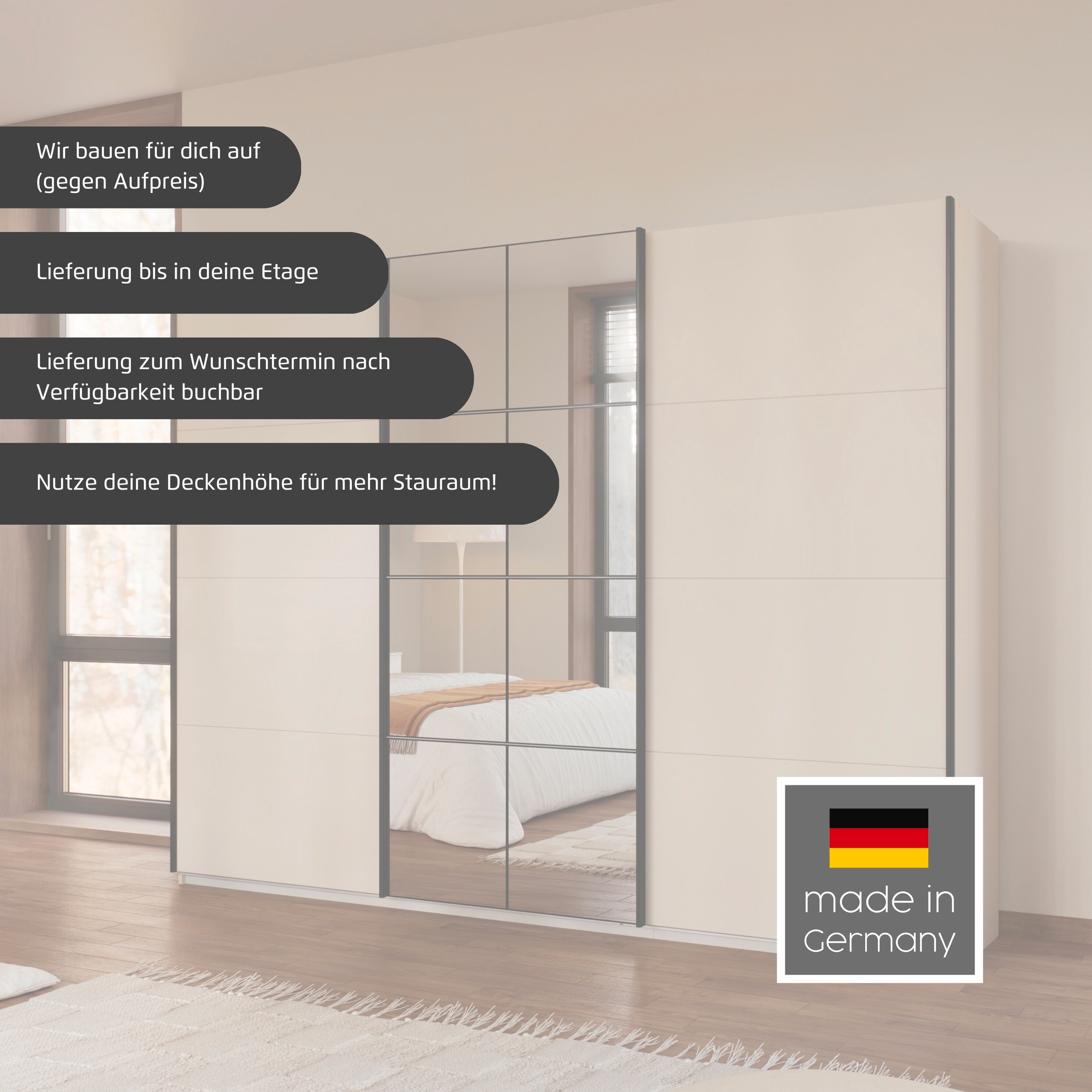 OTTO home Kleiderschrank »Schwebetürenschrank Schrank Garderobe Wäscheschrank BAVENO« in 3 Ausstattungen BASIC/CLASSIC/PREMIUM (mit Soft-Close-Funktion),  in moderner Loft-Optik mit Griffleisten aus Metall MADE IN GERMANY