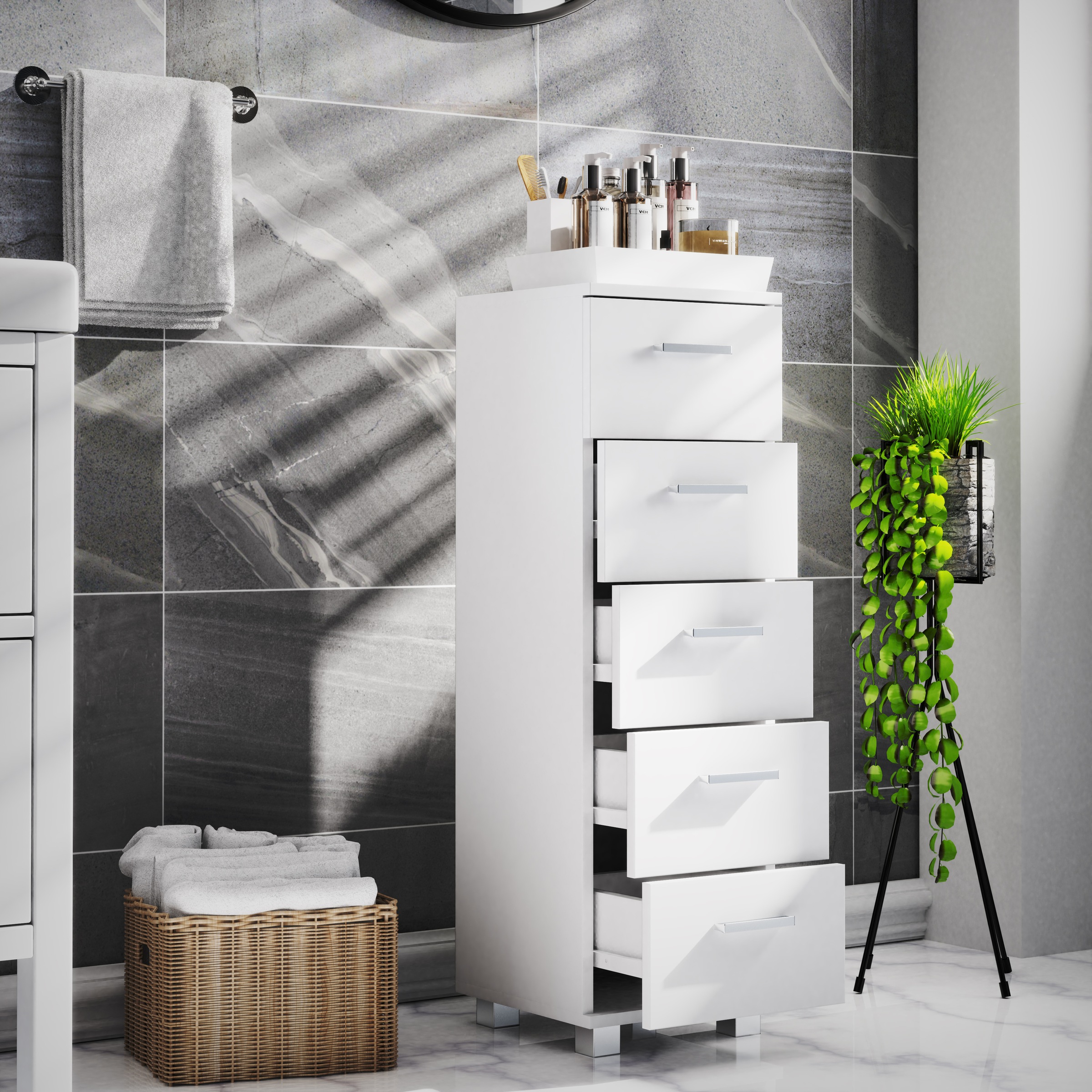 VCM Midischrank »Holz Badmöbel Schubladen Badschrank Kommode Zalo M«