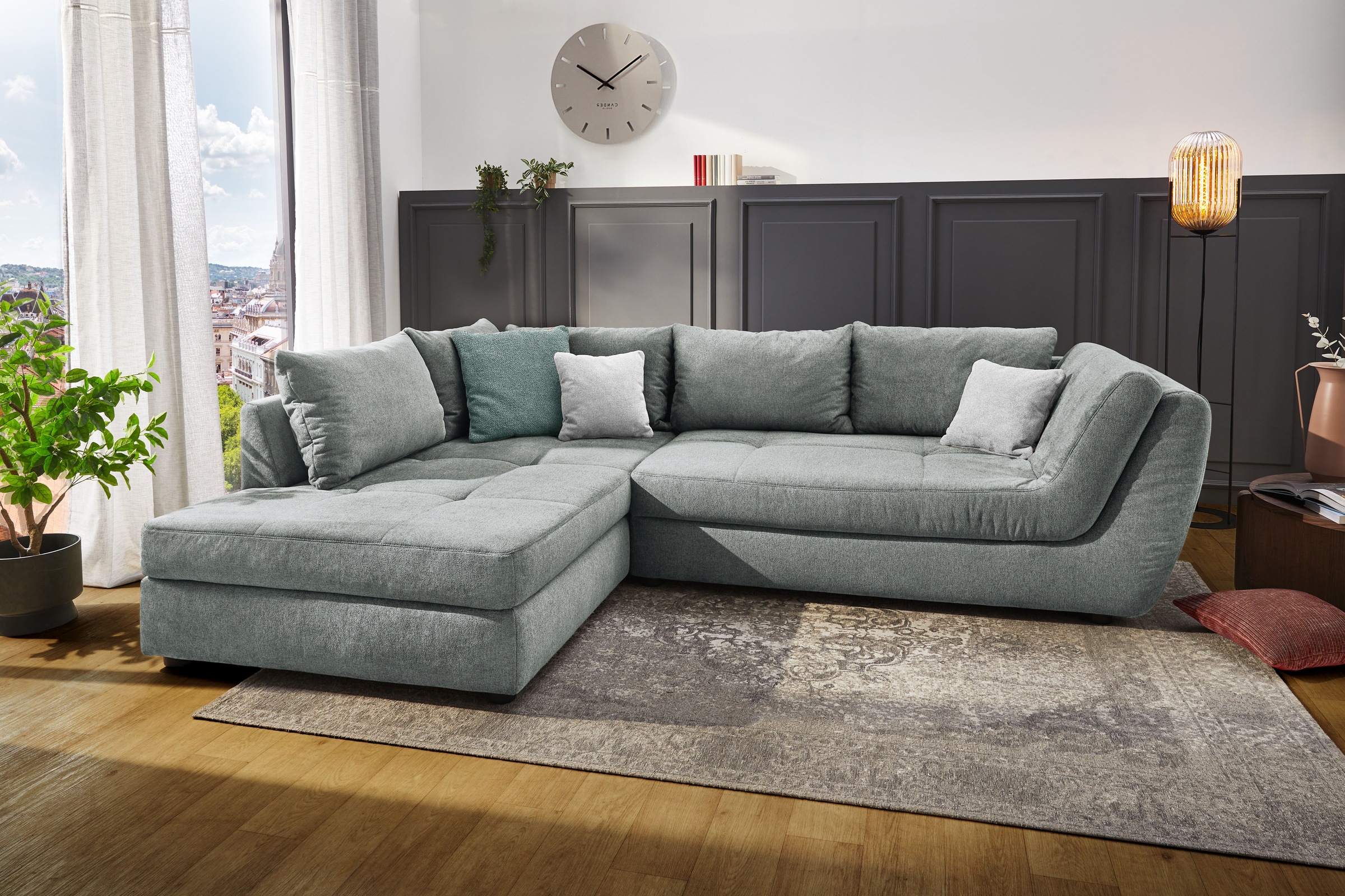 Jockenhöfer Gruppe Ecksofa »Rascasse, L-Form, Rampenotik im modernen Design«, alle Kissen inklusive, rechts oder links montierbar, XXL-Breite: 322cm