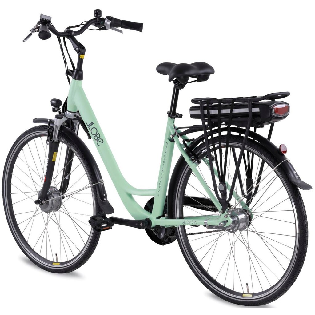 LLobe E-Bike »Metropolitan JOY 2.0 pastellgrün 36V / 15,6Ah«, 7 Gang, Shimano, 7-Gang Shimano Nexus Nabenschaltung, Frontmotor 250 W