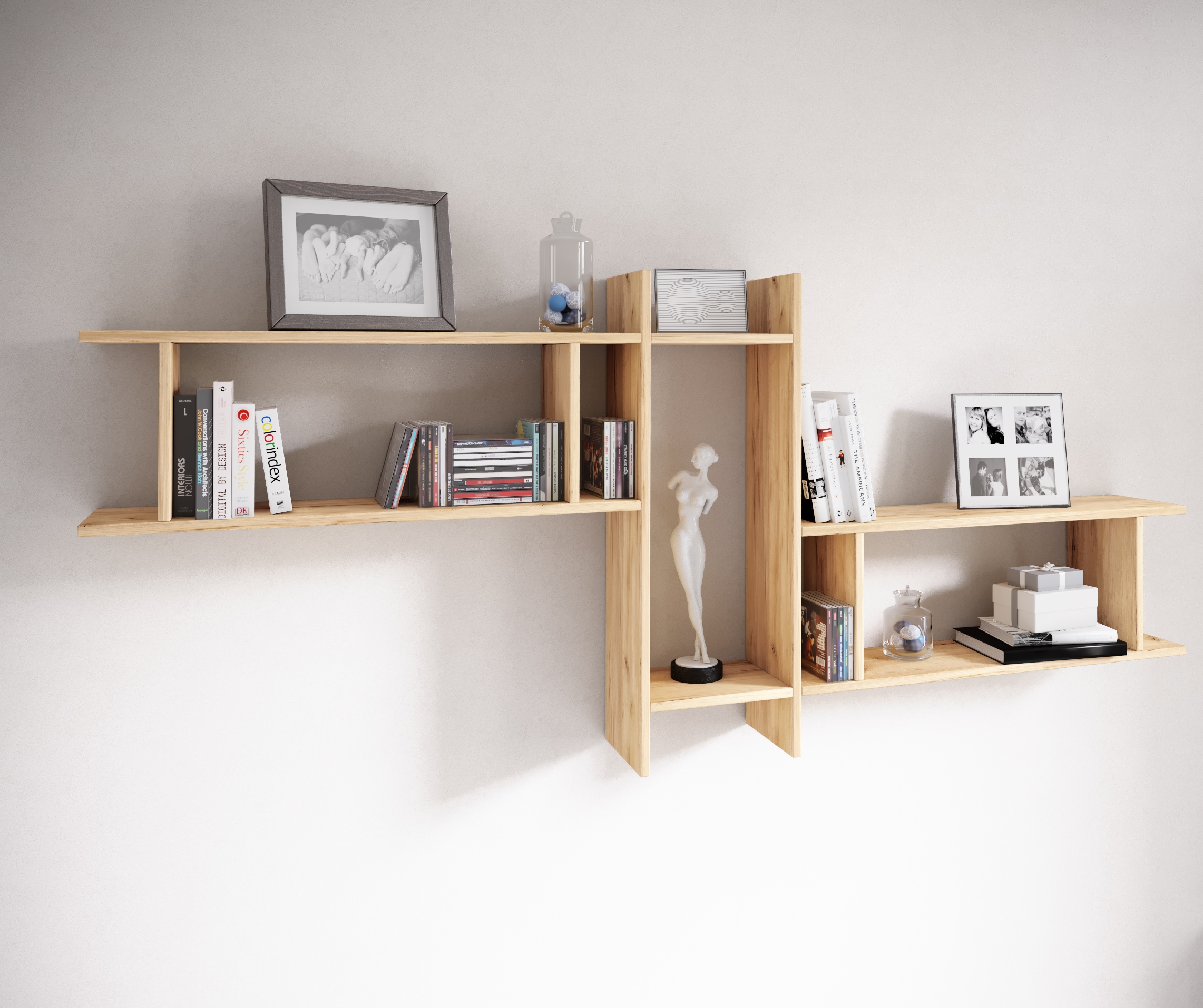 VCM Wandregal »VCM Holzregal hängend | platzsparendes Regal | Maße: H. 80 x B. 188 x T. 20 cm | Elegantes Regal hängend | Aufbewahrungsregal | Bücherregal | Wandboard - Sirola Maxi«