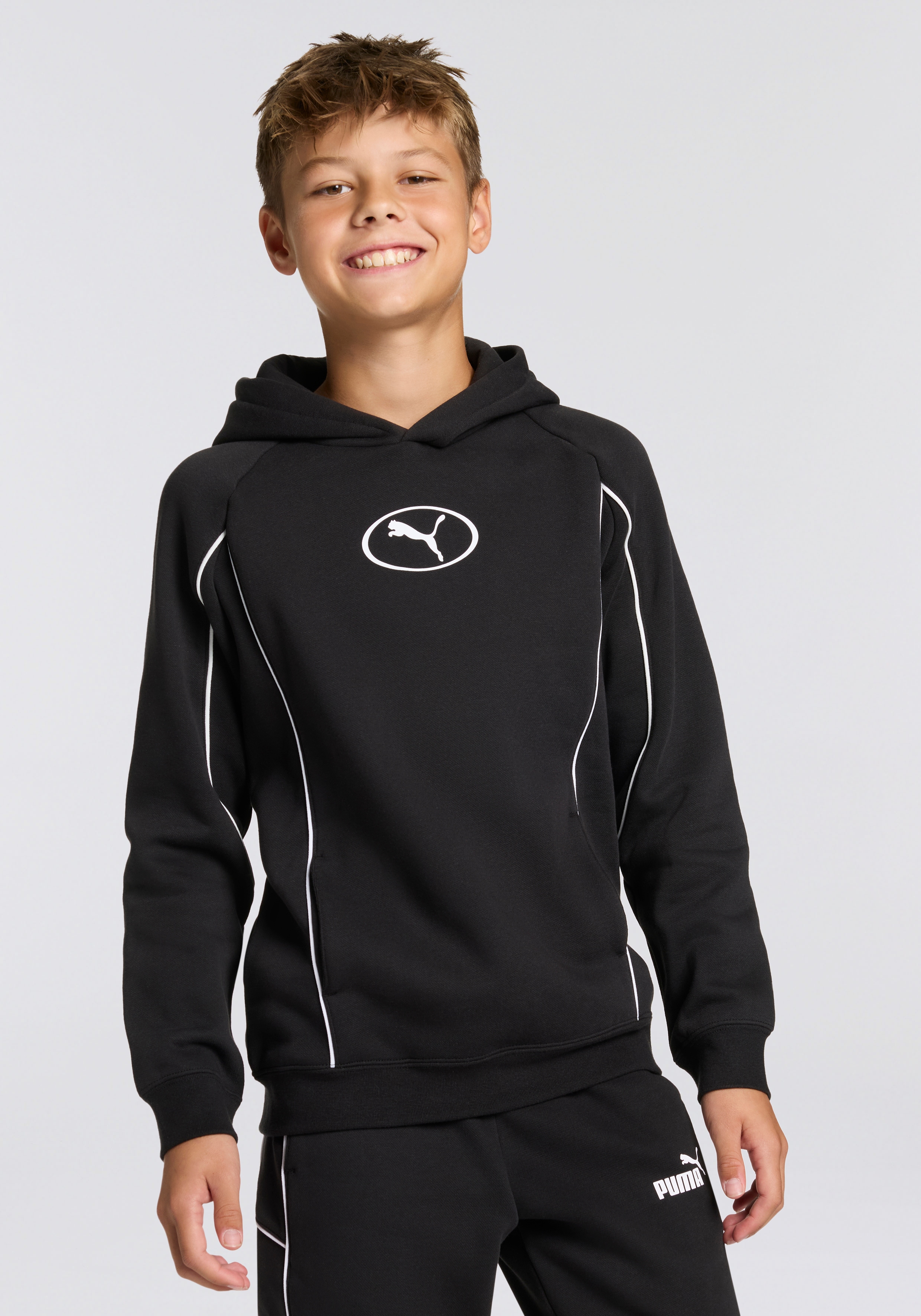 PUMA Kapuzensweatshirt "SPORT HOODIE FL B", für Jugendliche, mit Print-Applikationen, Regular Fit, mit Kapuze
