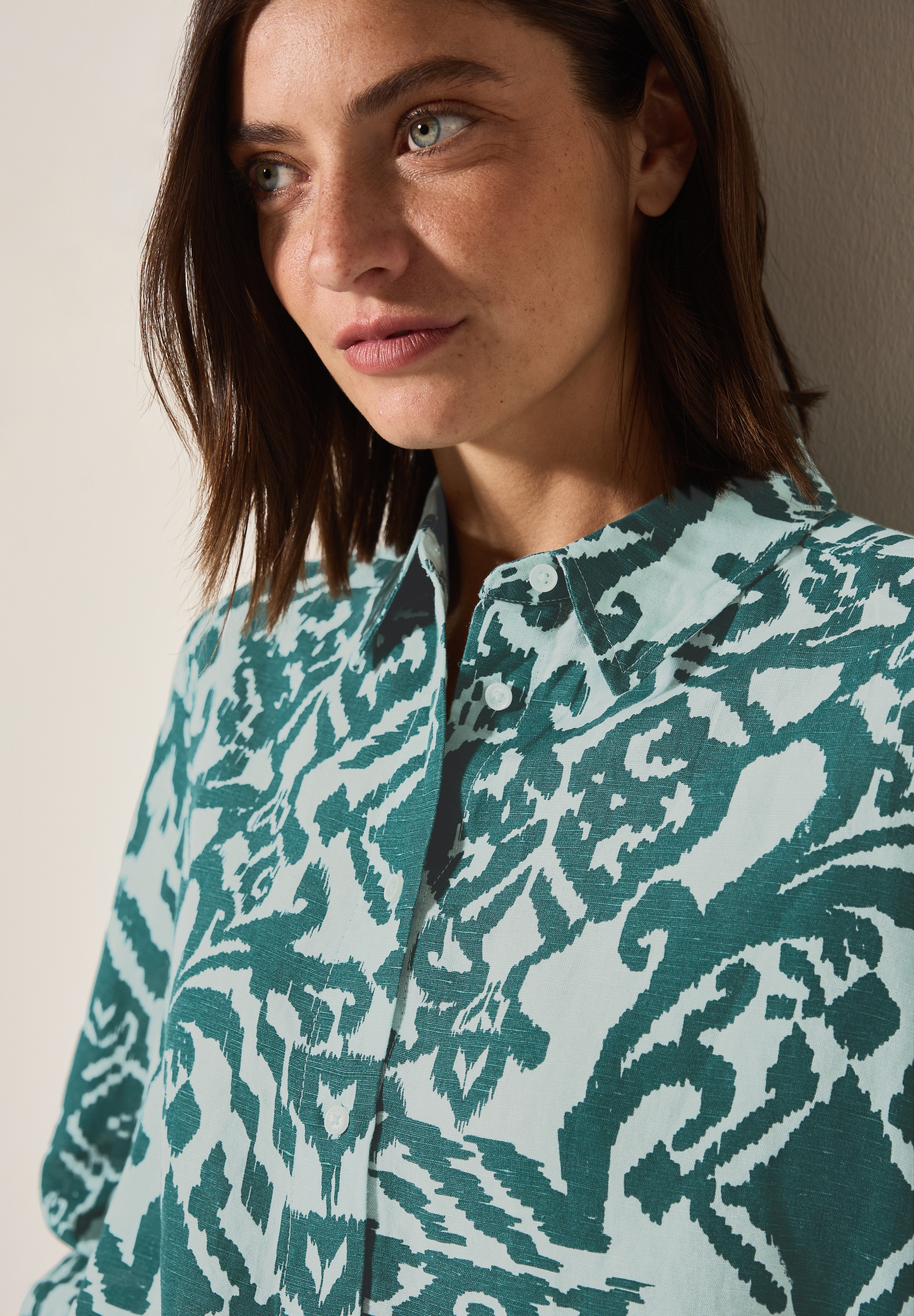 Cecil Hemdbluse, mit grafischem Muster, mit Leinen