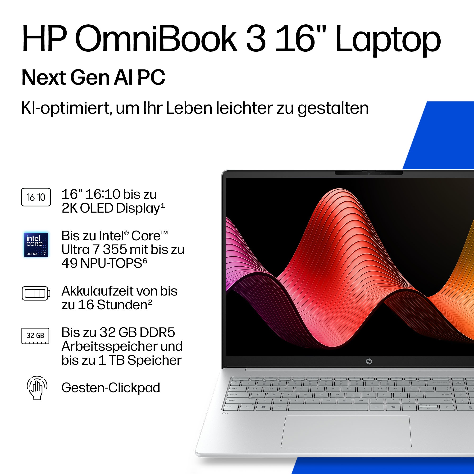 HP Notebook »OmniBook 3 16-bs0050ngx« 40,6 cm / 16 ″ Intel Ultra 5 Intel Graphics 512 GB SSD