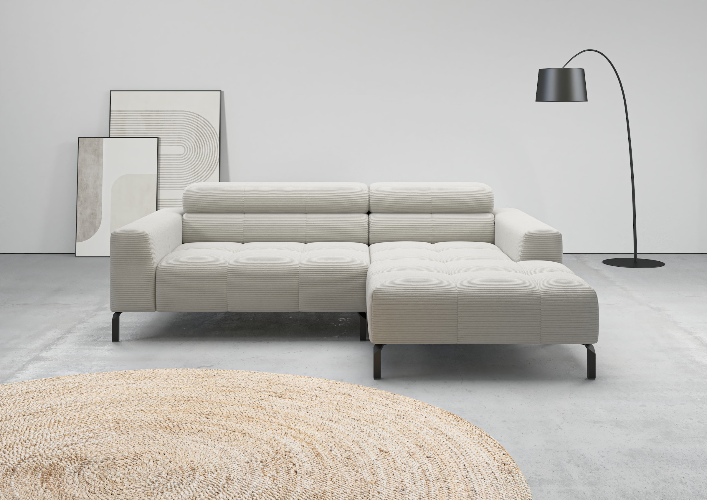 Home affaire Ecksofa "Claya, 223 cm breit, L-Form, Kopfteilverstellung" Moderne Steppung, weicher Polsteraufbau & saugroboterfreundliche Höhe