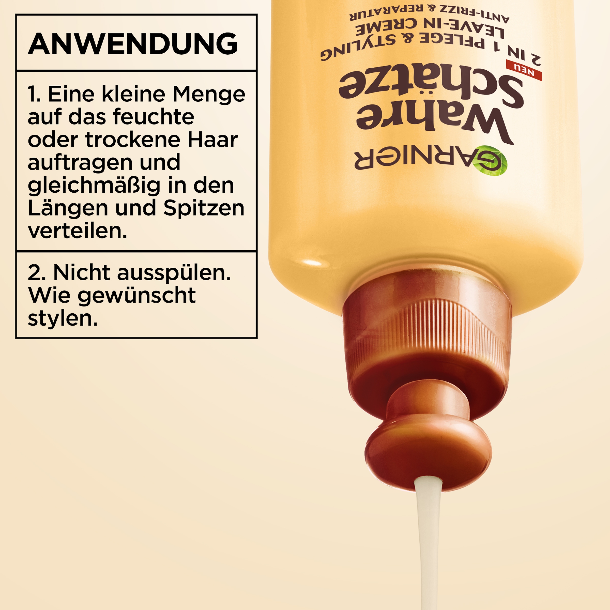 GARNIER Haarmousse »Garnier Wahre Schätze 2-in-1 Pflege & Styling Honig Schätze« für strapaziertes und brüchiges Haar, leichte Creme-Textur