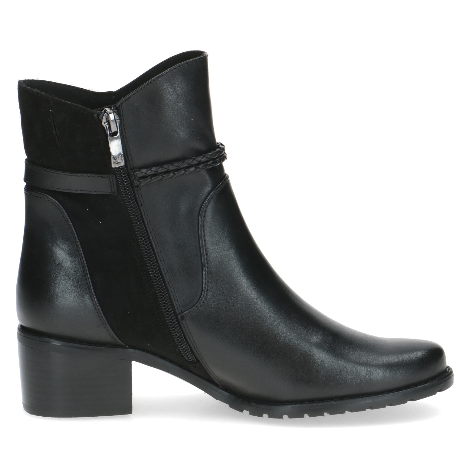 Caprice Stiefelette, Blockabsatz, Businessschuh mit geflochtenem Zierriemchen