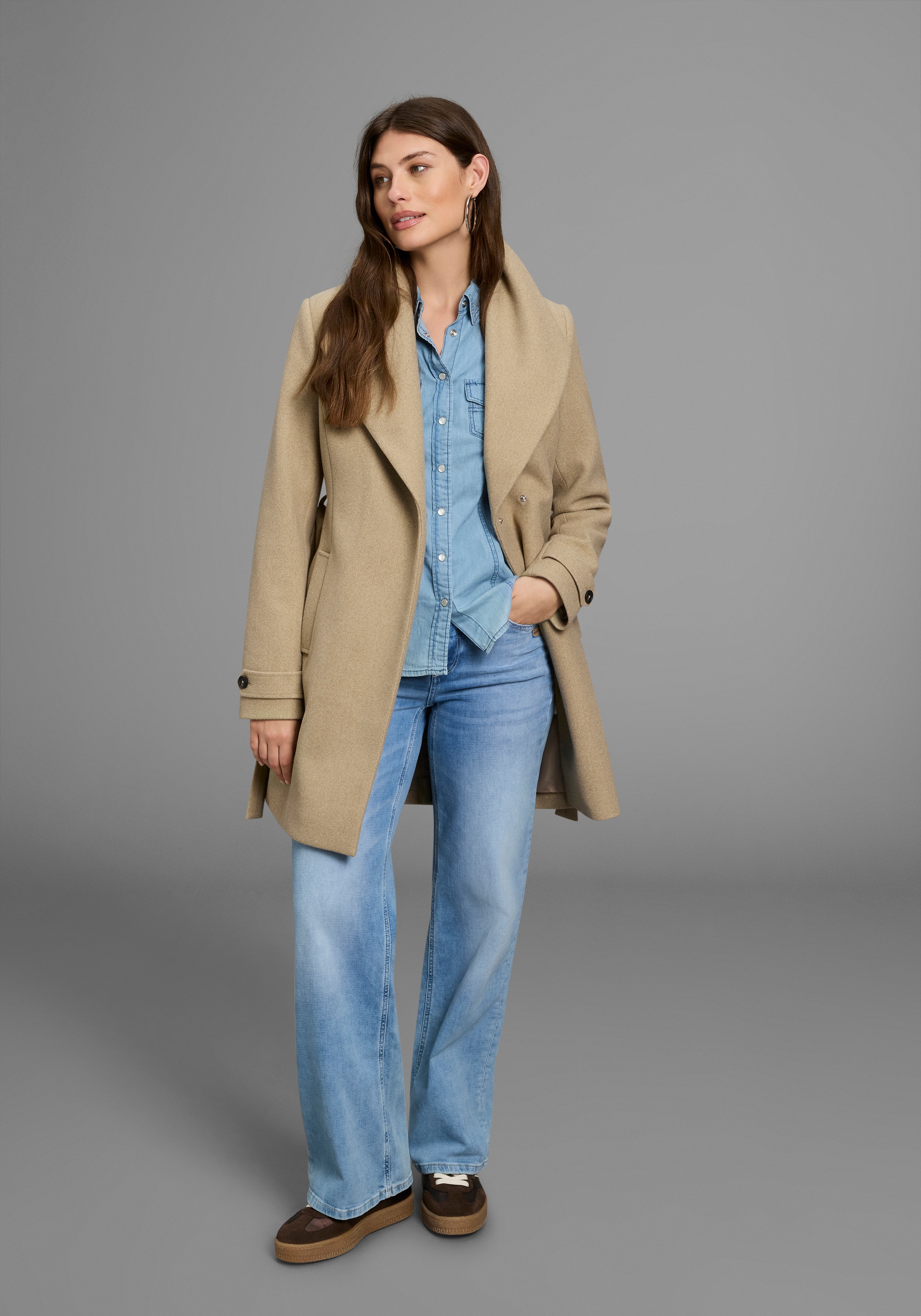 Thumbnail - Laura Scott Wollmantel, 2 Stk. mit Reverskragen und Gürtel