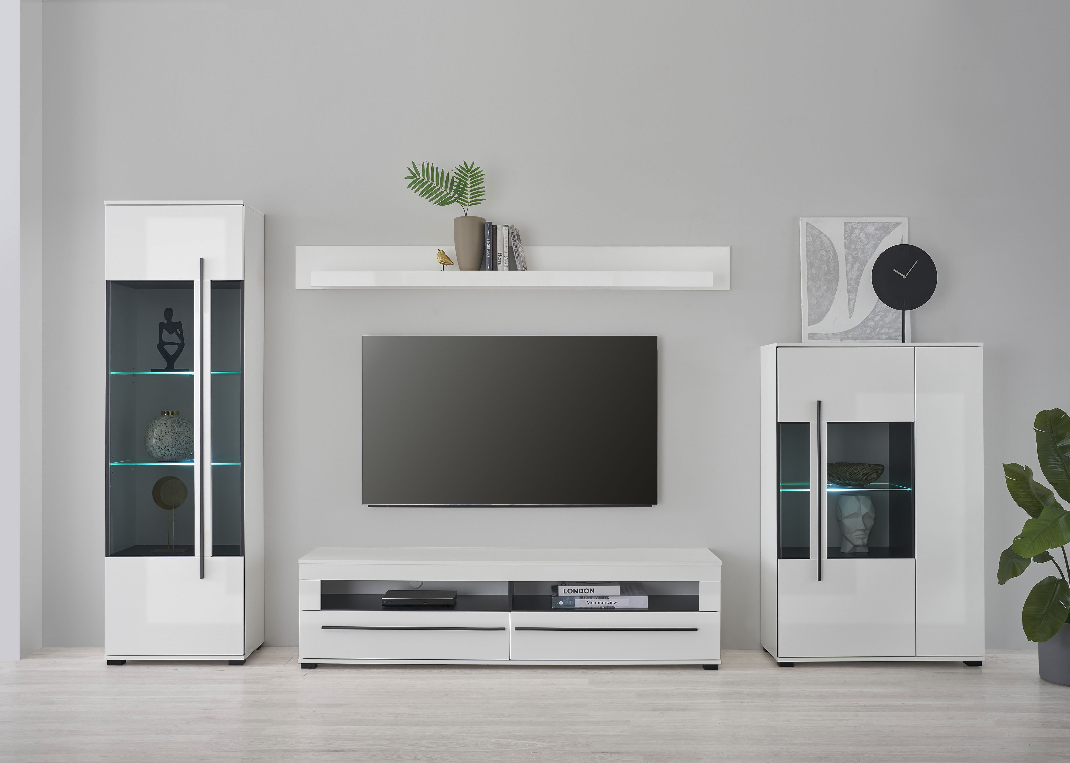Home affaire Wohnwand "Cantara, Anbauwand, Wohnzimmer-Set, in Eiche Evoke, Weiß oder Kaschmir" Set, 4 Stk. tlg.