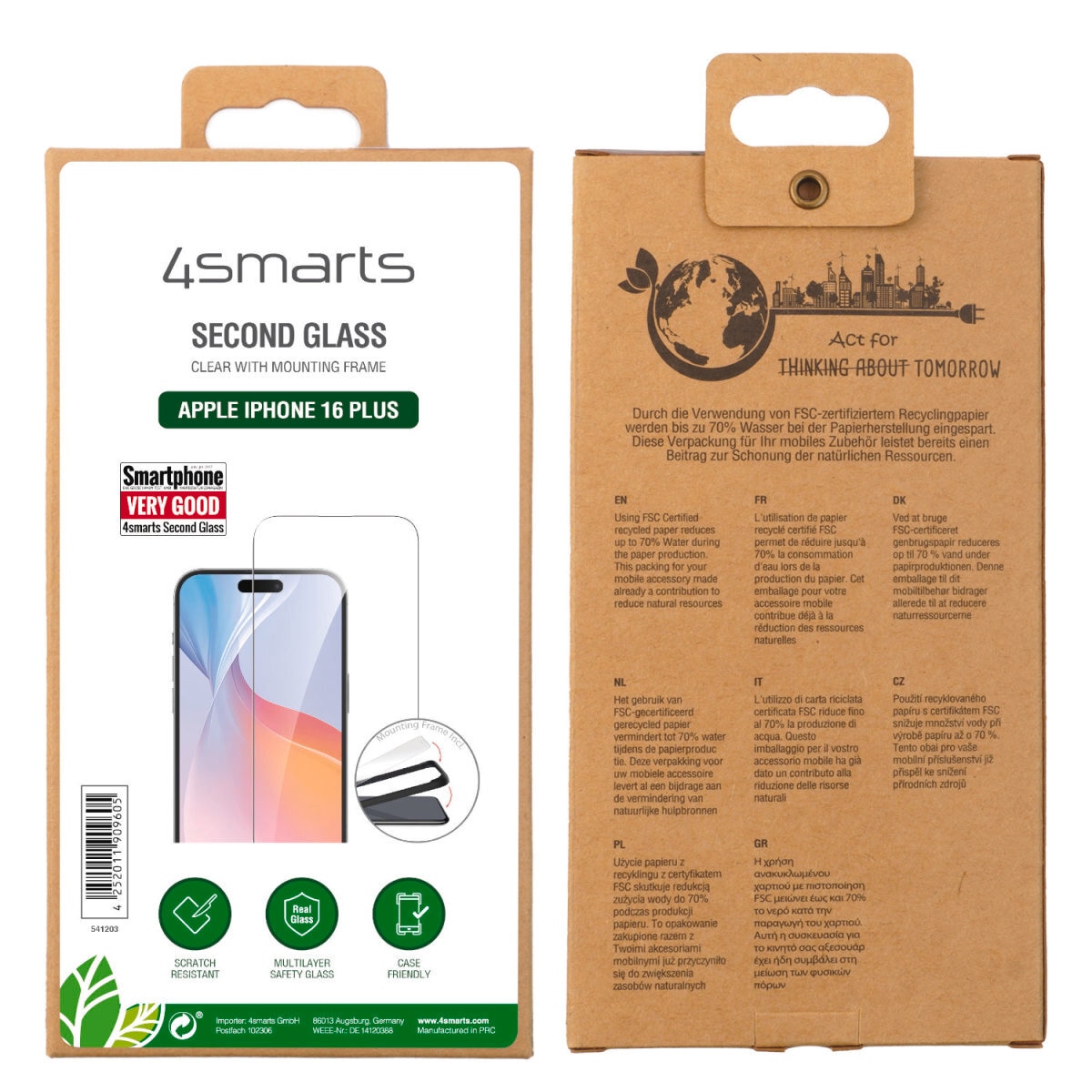 4smarts Displayschutzglas »Second Glass mit Montagerahmen«, für Apple iPhone 16 Plus, (1 St.), Displayschutzfolie, Schutzfolie, Bildschirmschutz, kratz- & stoßfest