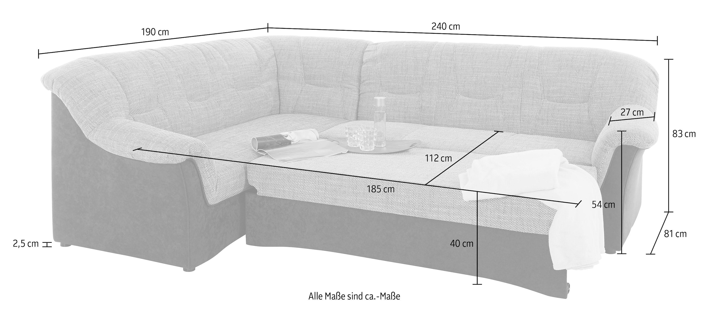 DOMO collection Ecksofa »Sarafina L-Form«, wahlweise mit Bettfunktion, optional mit Federkern