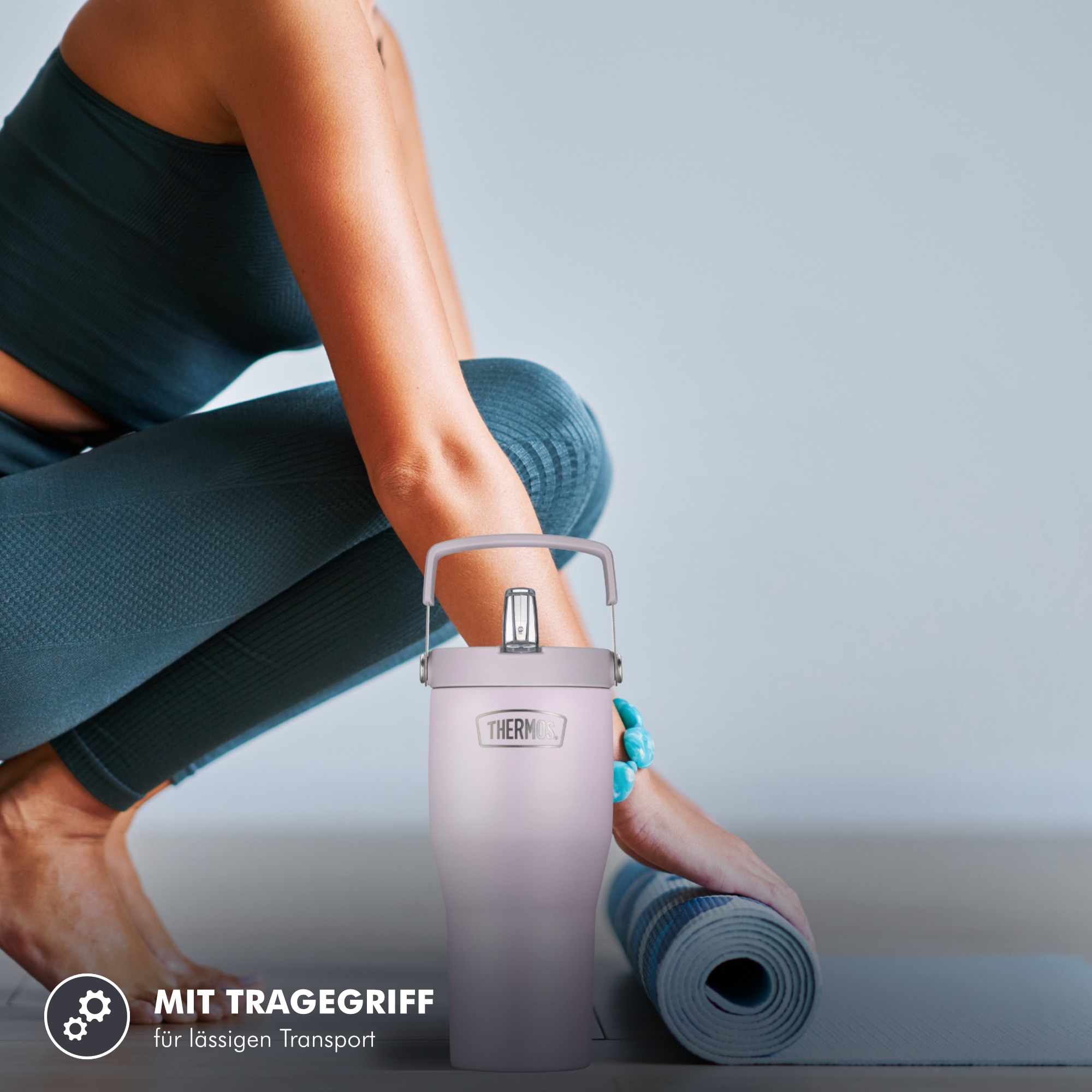 THERMOS Thermobecher »REFRESHING SERIES ISOLIERTRINKBECHER mit Flip-Straw« 0,85l,  6h kalt, mit Griff und Strohhalm zum Ausklappen
