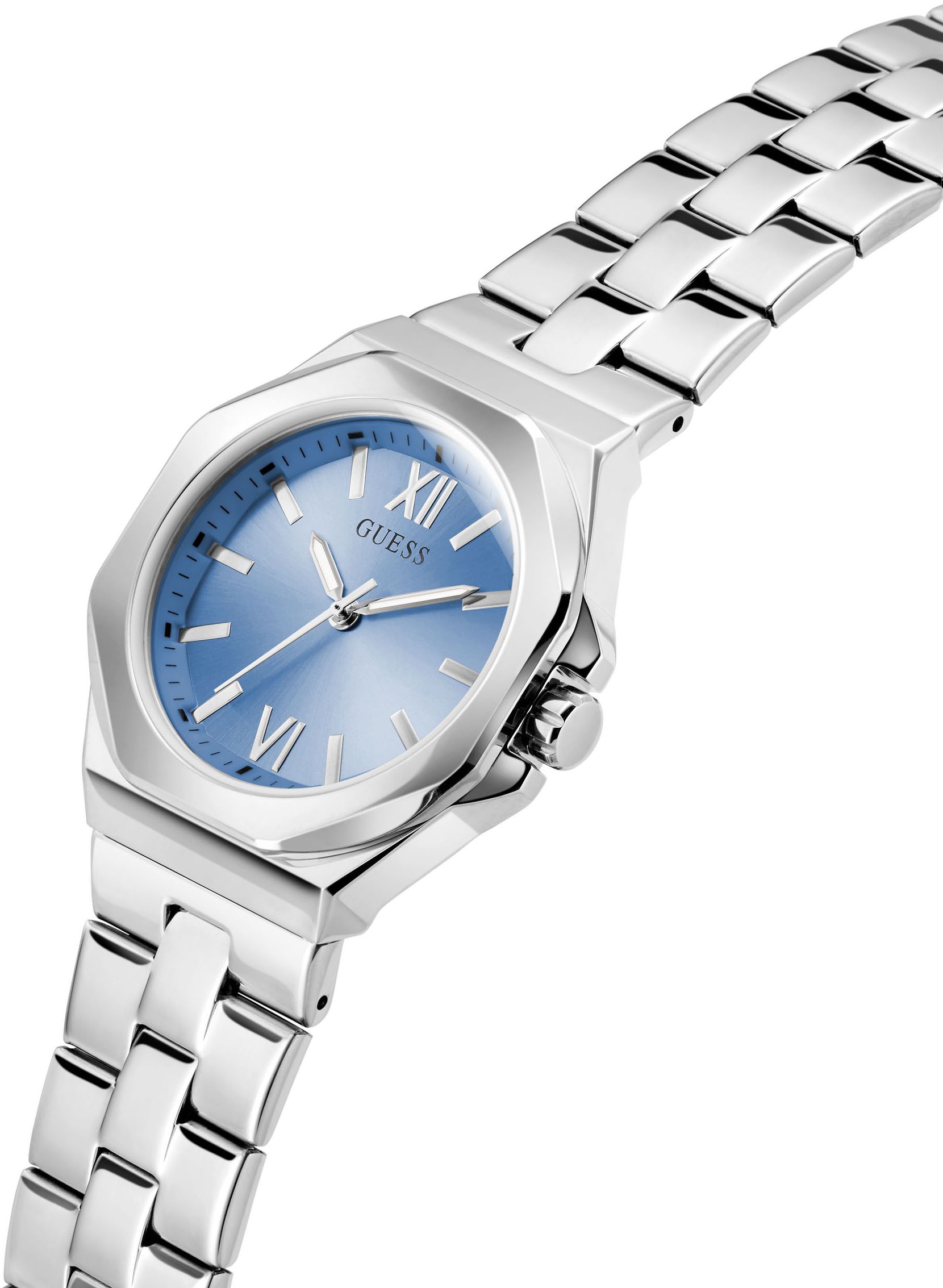 Guess Quarzuhr »EMPRESS«, Armbanduhr, Damenuhr, Edelstahlarmband