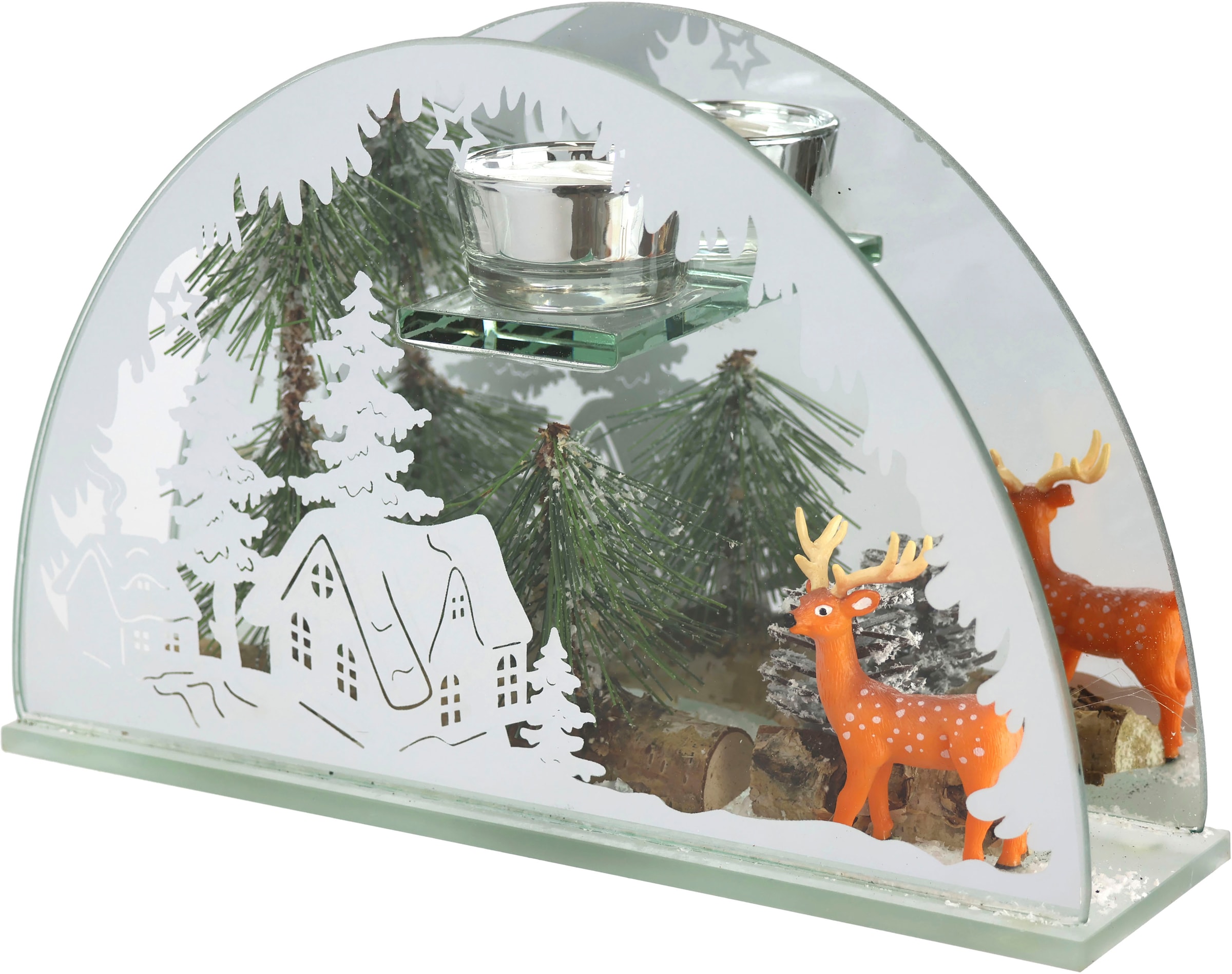 I.GE.A. Teelichthalter »Weihnachtsdeko, Kerzenhalter, 15 Deko-Objekt«, aus BAUR Winterlandschaft, Hirsch-Deko (1 ca. in | St.), mit Spiegelglas, Höhe cm